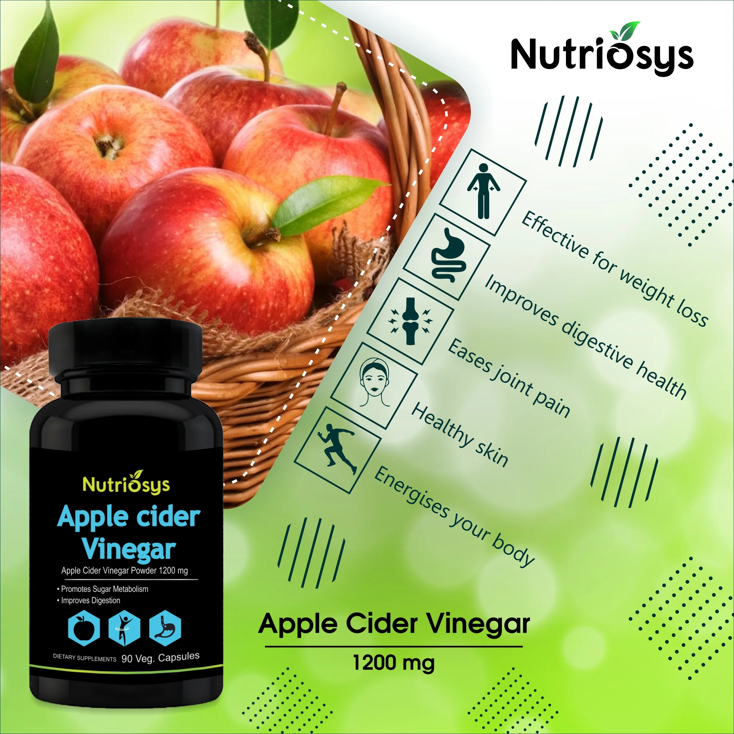 Nutriosys Apple Cider Vinegar 1200mg - 90 Capsules - Image 4