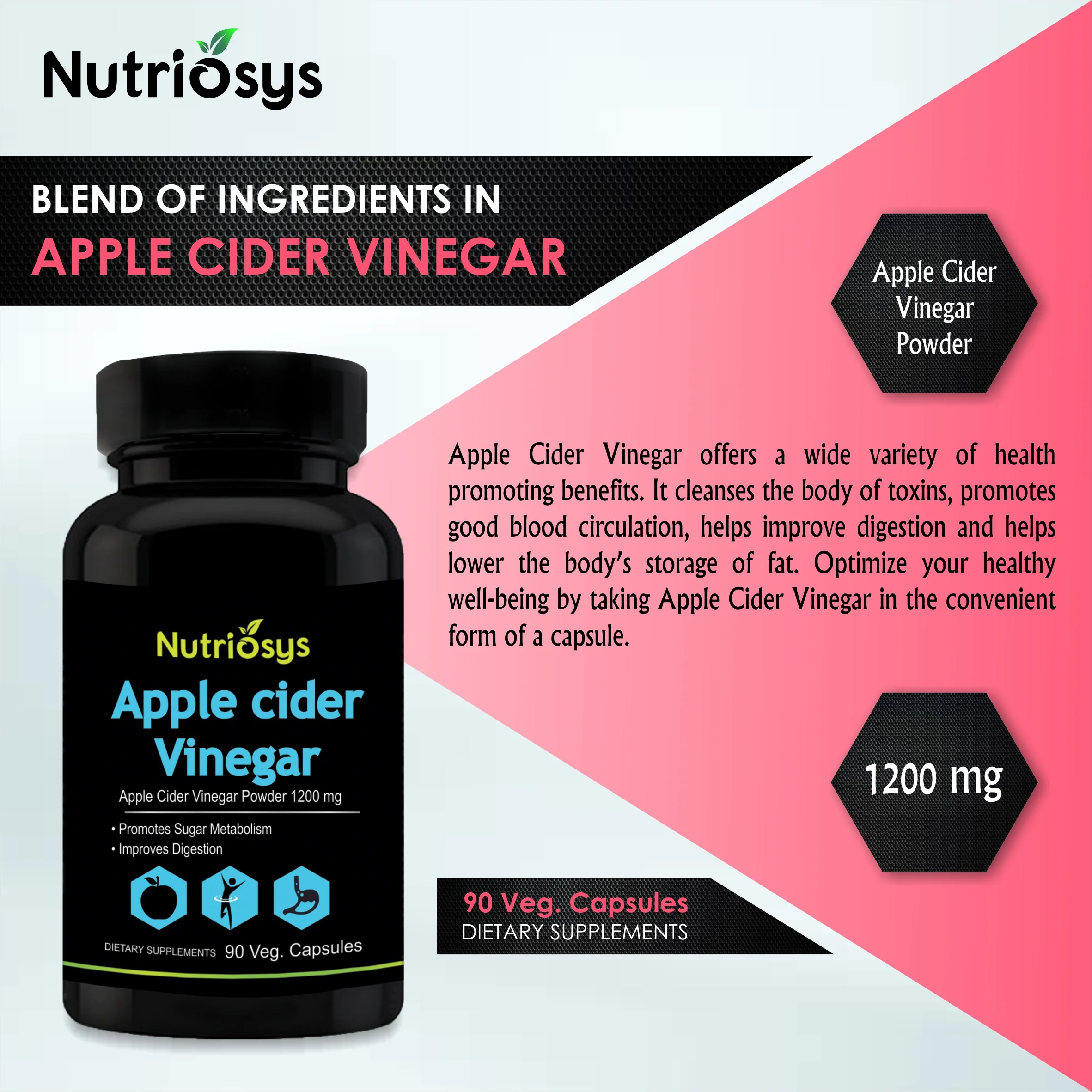Nutriosys Apple Cider Vinegar 1200mg - 90 Capsules - Image 5