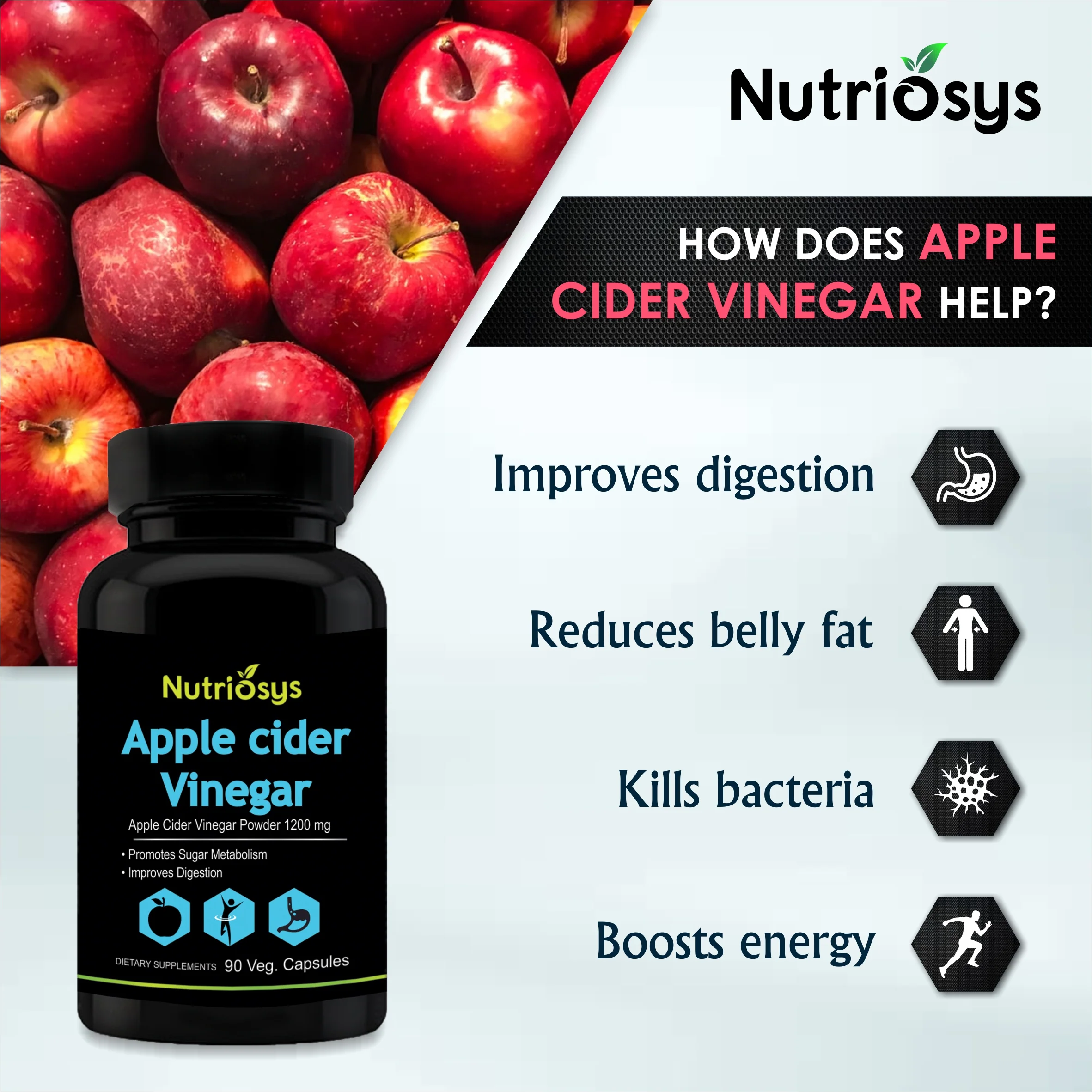 Nutriosys Apple Cider Vinegar 1200mg - 90 Capsules - Image 6