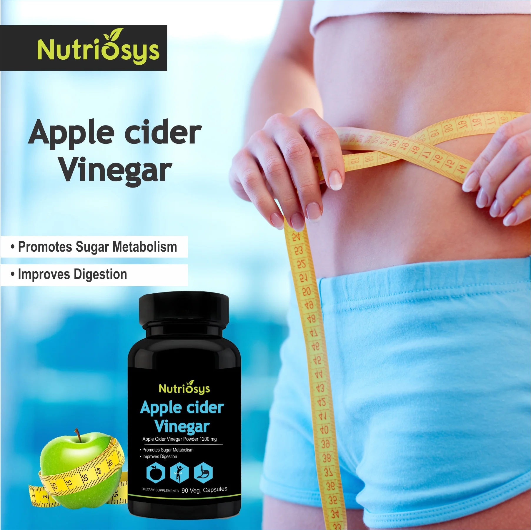 Nutriosys Apple Cider Vinegar 1200mg - 90 Capsules - Image 7