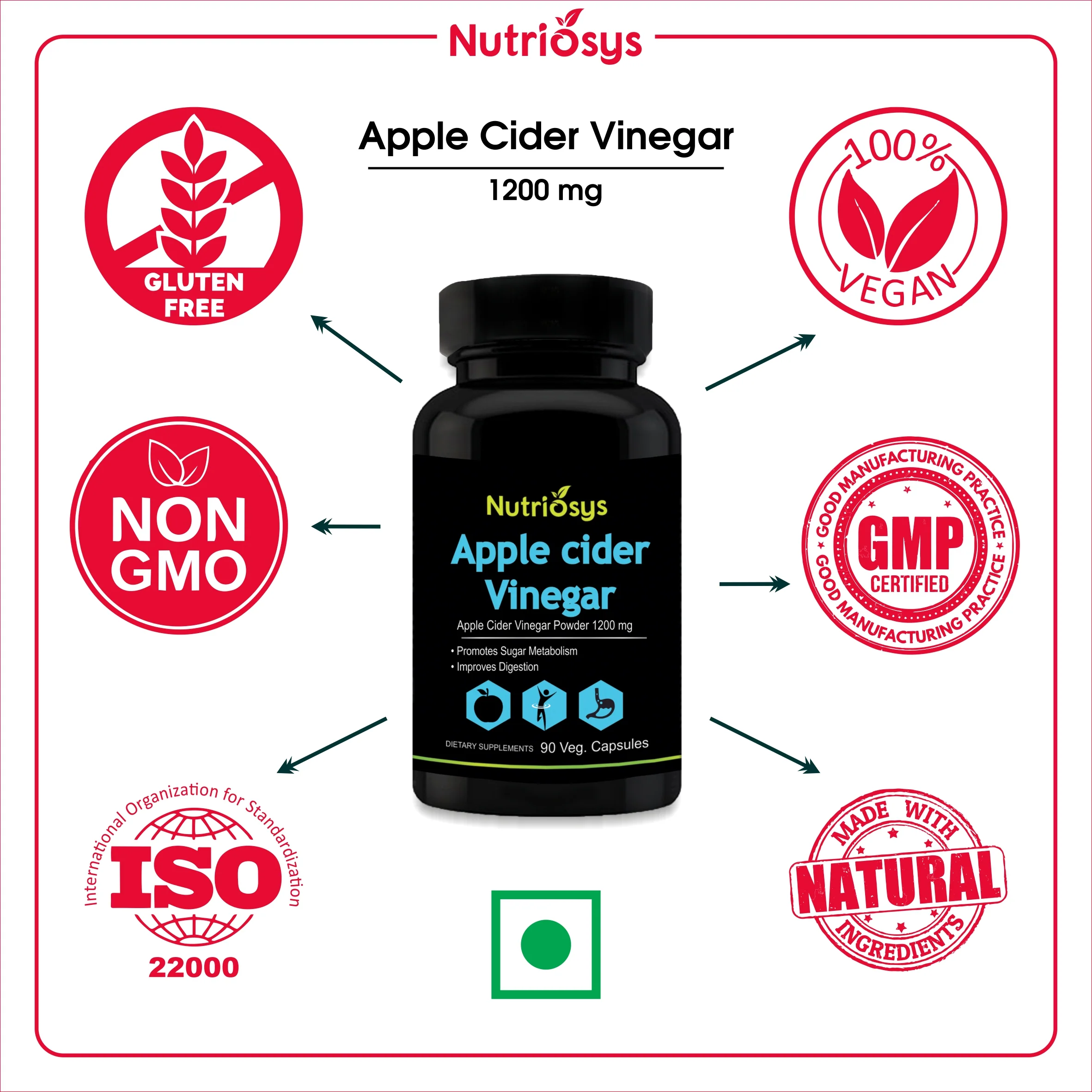 Nutriosys Apple Cider Vinegar 1200mg - 90 Capsules - Image 9