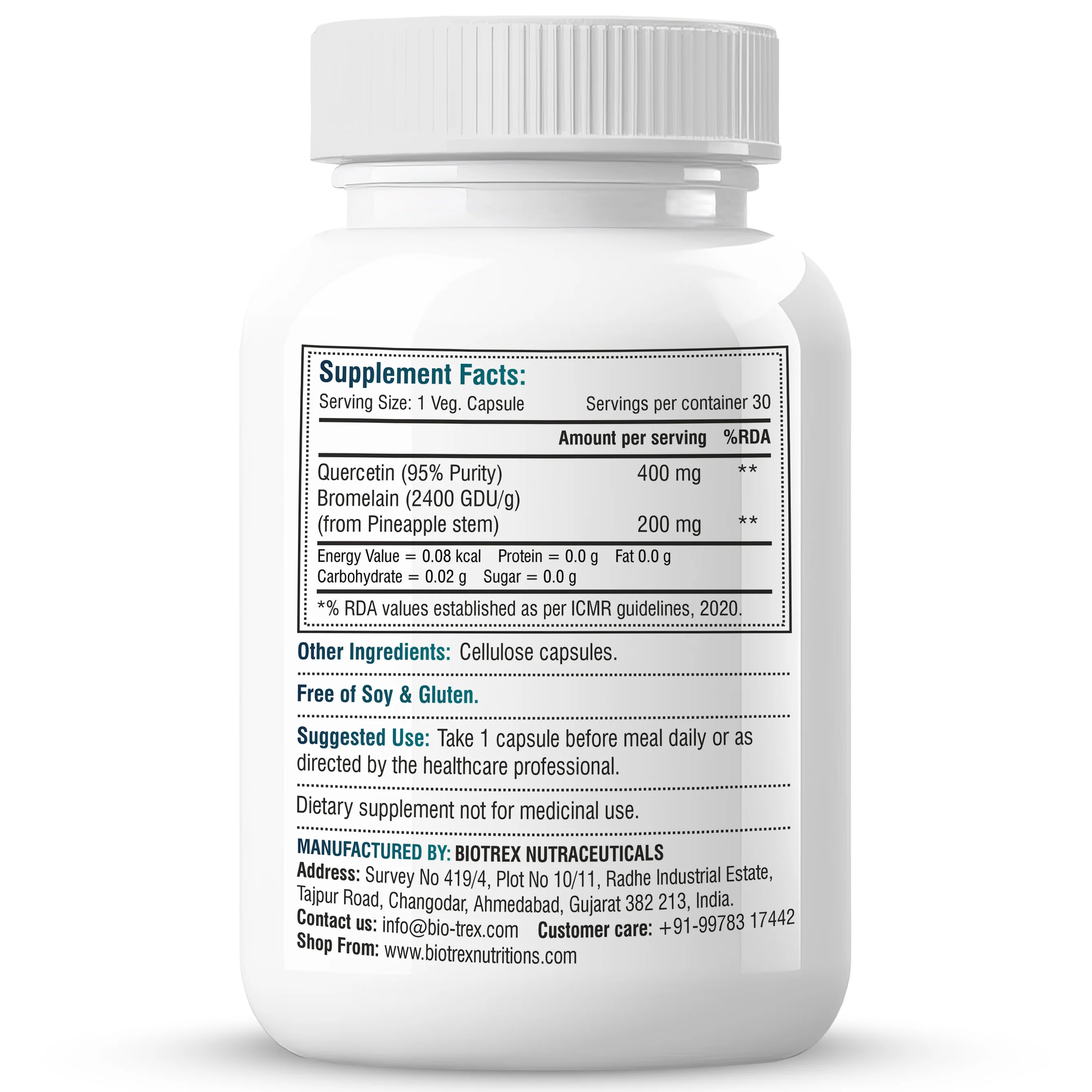 Biotrex Nutraceuticals Quercetin with Bromelain 600mg Better Respiratory Health | Antioxidant | Fights Allergies | Immunity & Cardiovascular Health - 30 Veg Capsules - Image 7