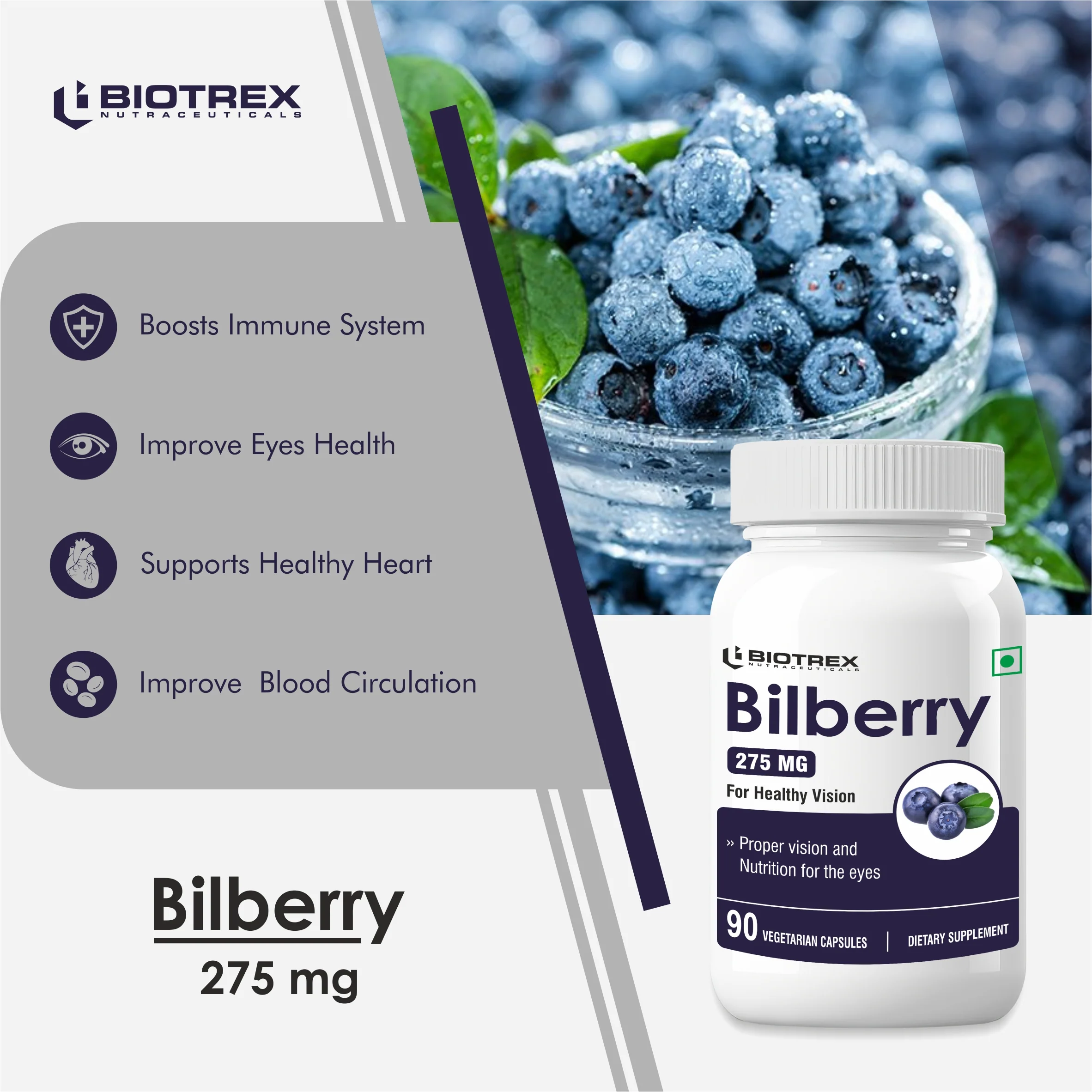 Biotrex Bilberry Extract 275mg 90 Veg Capsules - Image 4