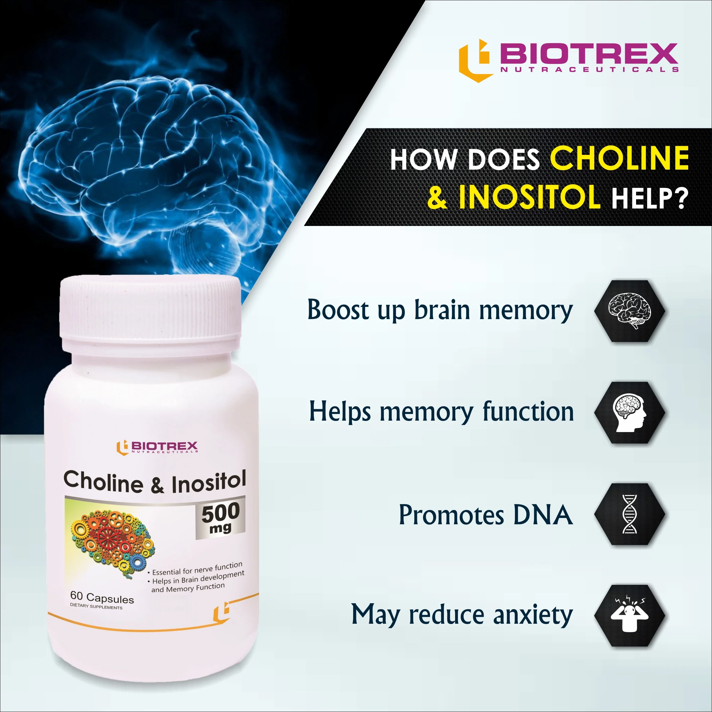 Biotrex Choline & Inositol 500mg - 60 Capsules - Image 6