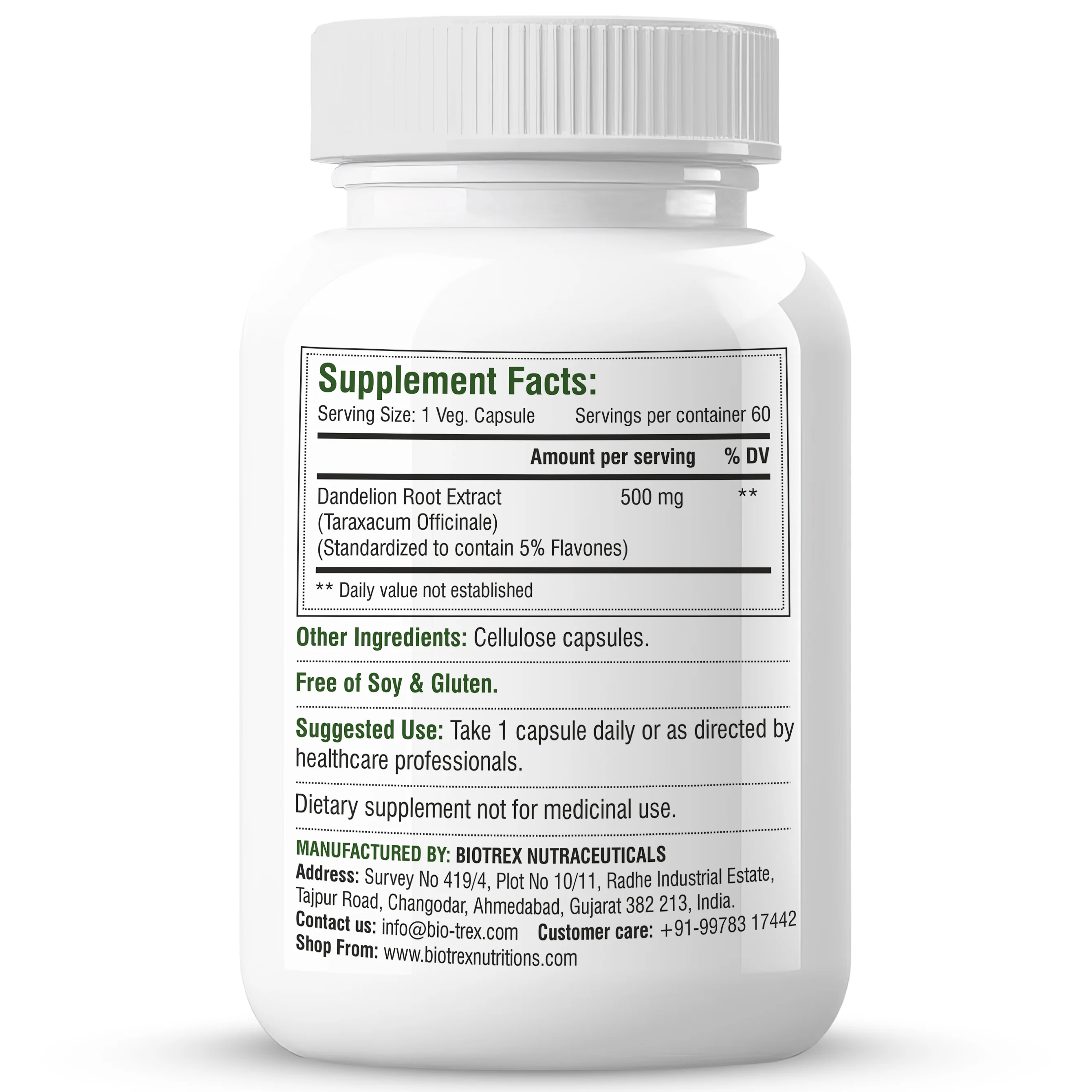 Biotrex Dandelion 500mg - 60 Capsules, Antioxidant, Detoxifies Liver, Digestive Aid - Image 7