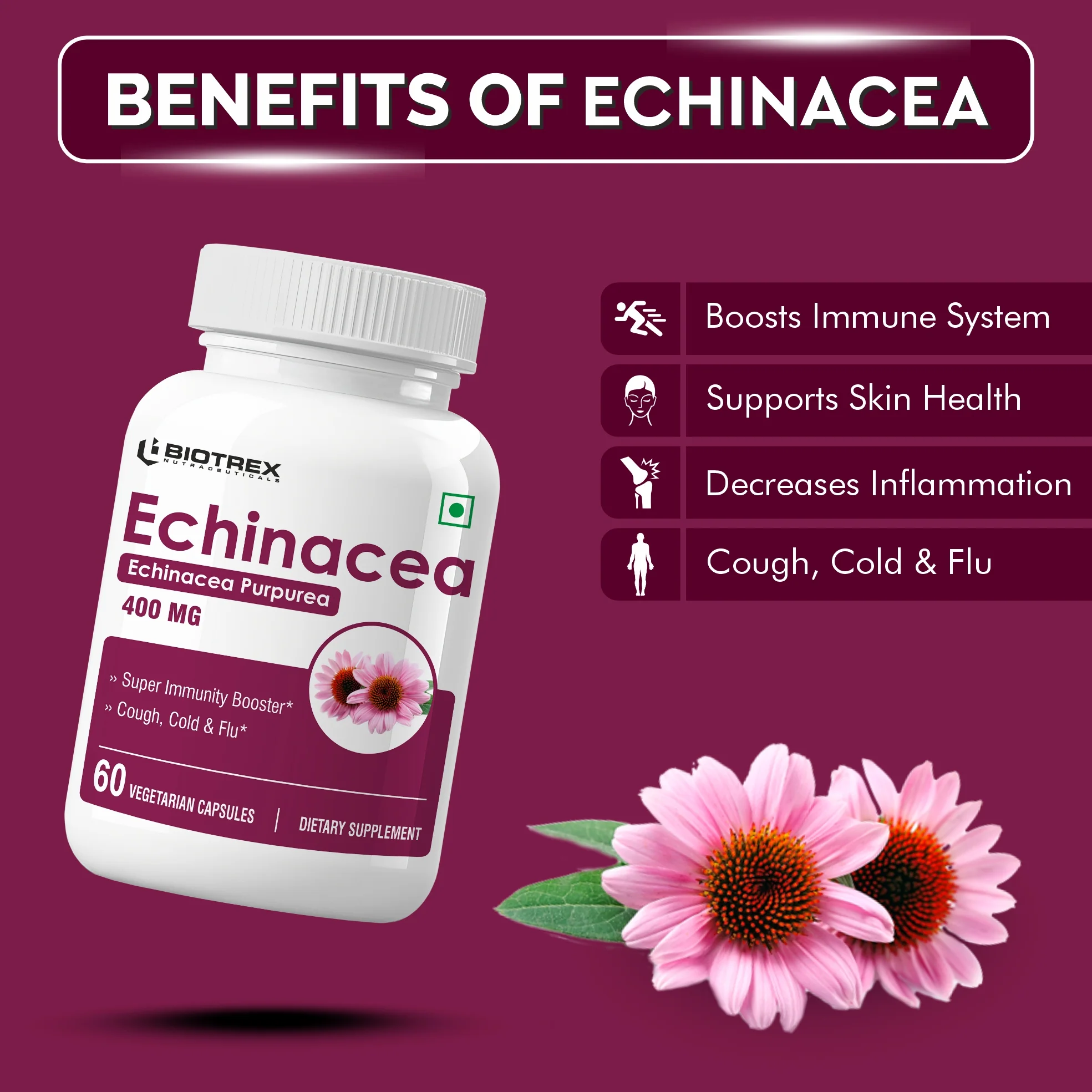 Biotrex Echinacea 400mg - 60 Capsules - Image 3