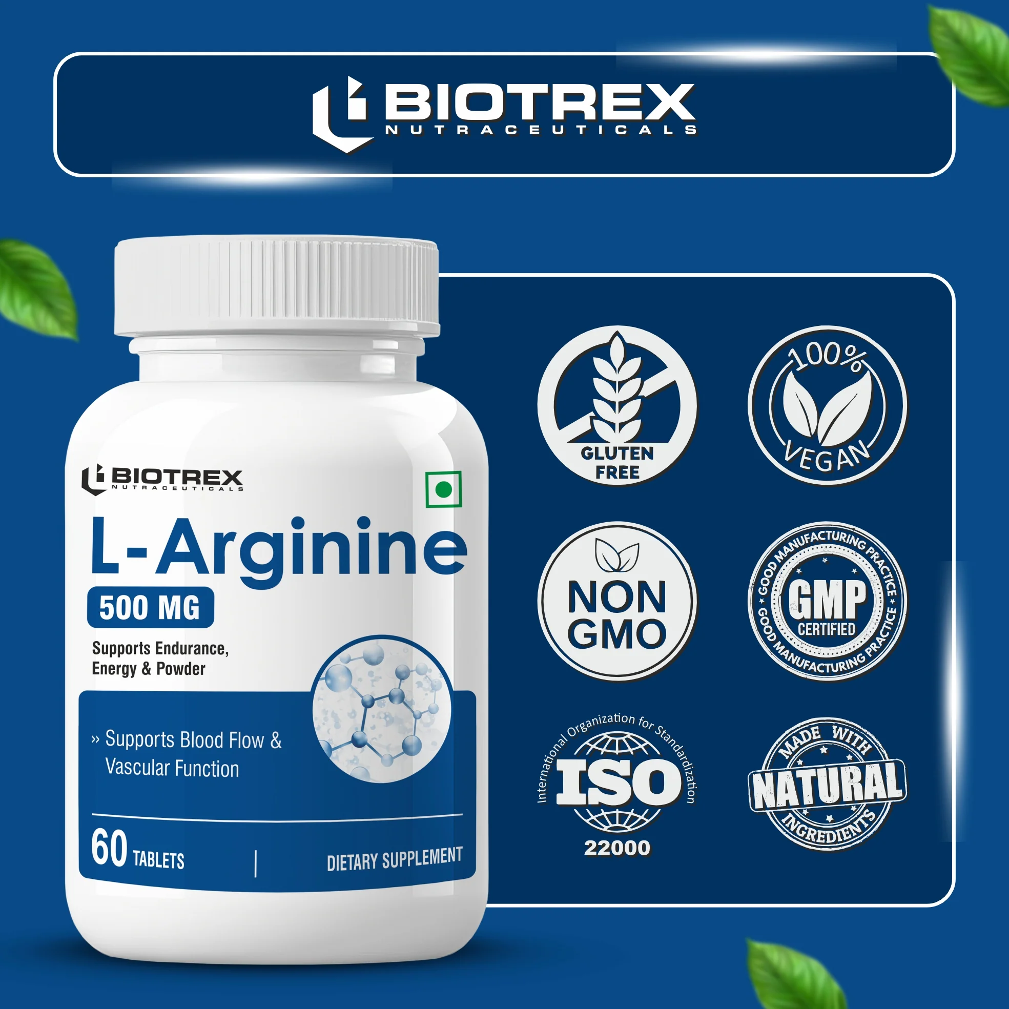 Biotrex L-arginine 500mg  - 60 Tablets - Image 5