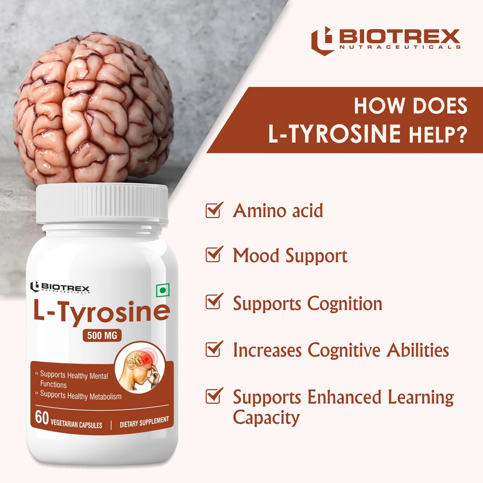 Biotrex L-Tyrosine 500mg - 60 Capsules - Image 6