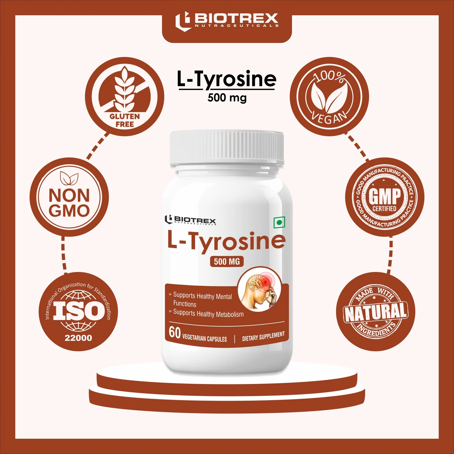 Biotrex L-Tyrosine 500mg - 60 Capsules - Image 8
