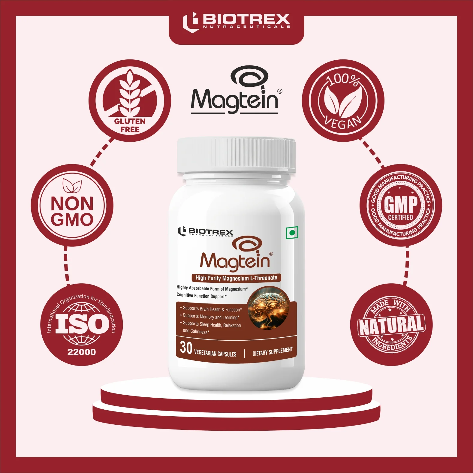 Biotrex Magtein Magnesium L-Threonate Supplement, Highly Bioavailable Form of Magnesium, Supports Sleep Health And Cognitive Function - 30 Veg Capsules - Image 7