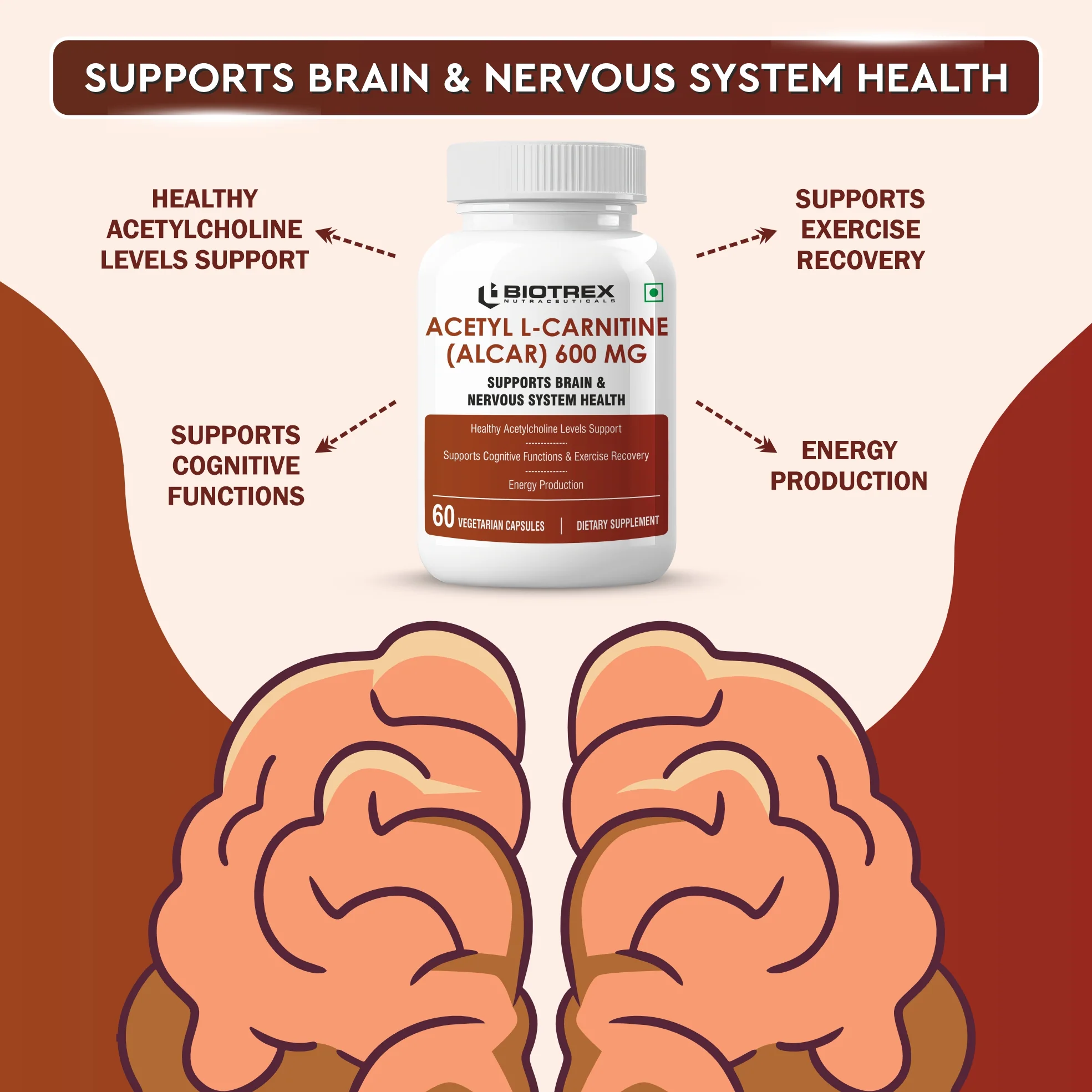 Biotrex Nutraceuticals Acetyl L-Carnitine (ALCAR) 600mg | Nervous System, Cognitive Function & Mitochondrial Metabolism | Energy Production - 60 Veg Capsules - Image 3