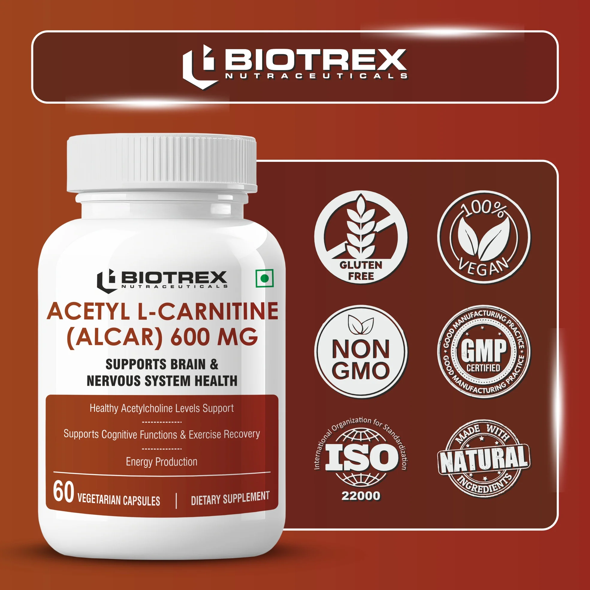 Biotrex Nutraceuticals Acetyl L-Carnitine (ALCAR) 600mg | Nervous System, Cognitive Function & Mitochondrial Metabolism | Energy Production - 60 Veg Capsules - Image 5