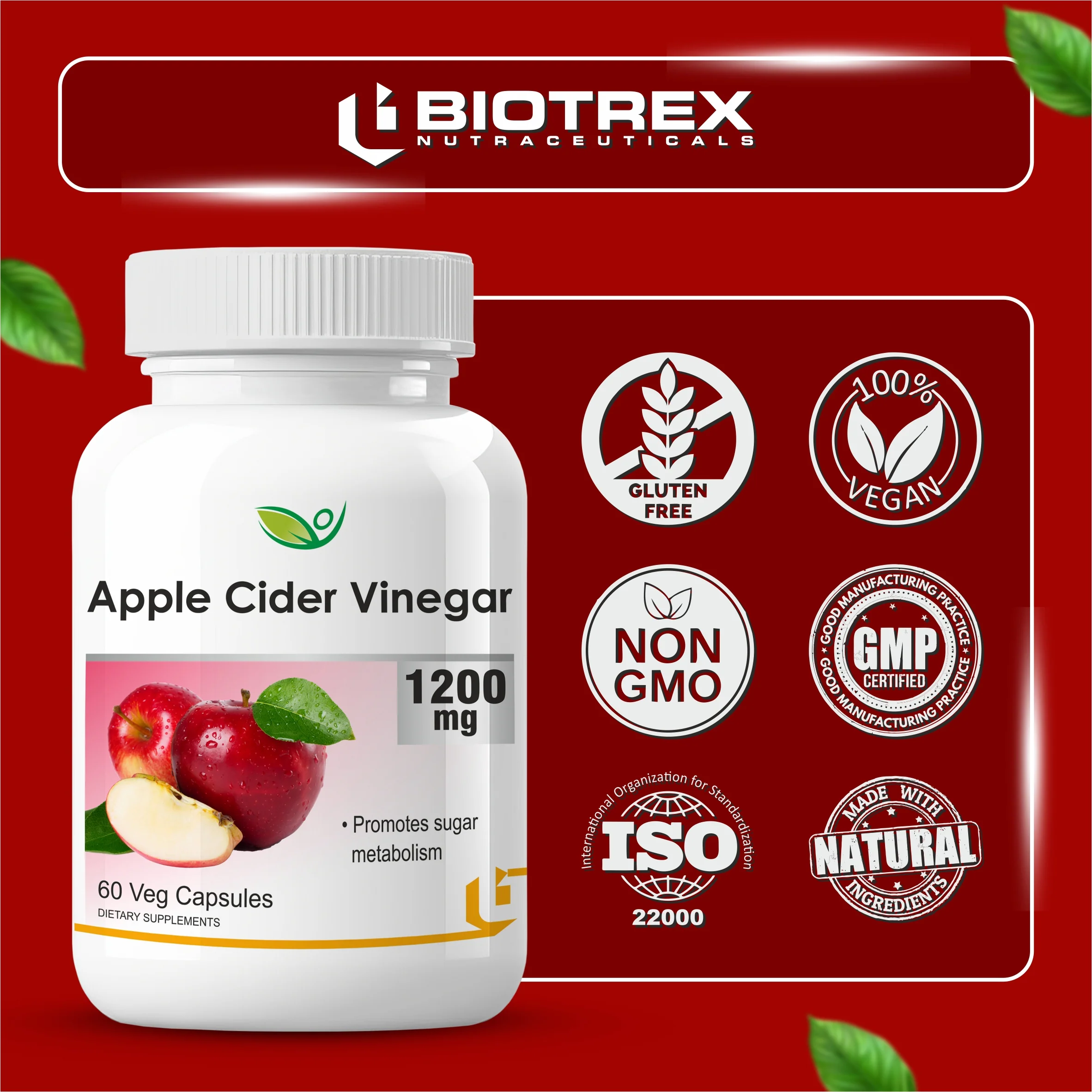 Biotrex Apple Cider Vinegar 1200mg Supplement - 60 Capsules - Image 6