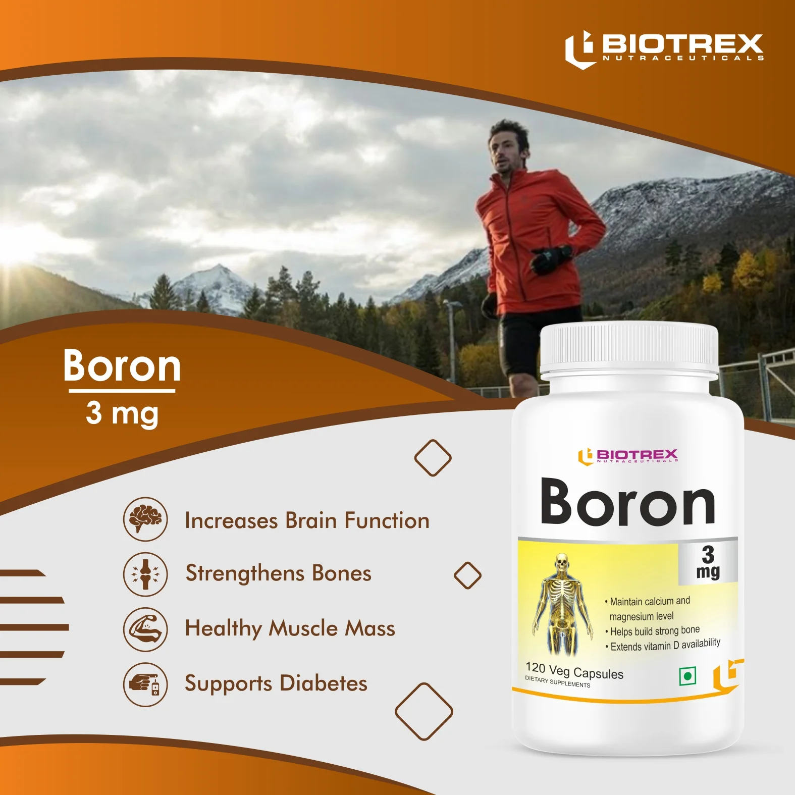 Biotrex Boron 3mg | Build Strong Bones | Improve Muscle Coordination | 120 Veg Capsules - Image 4