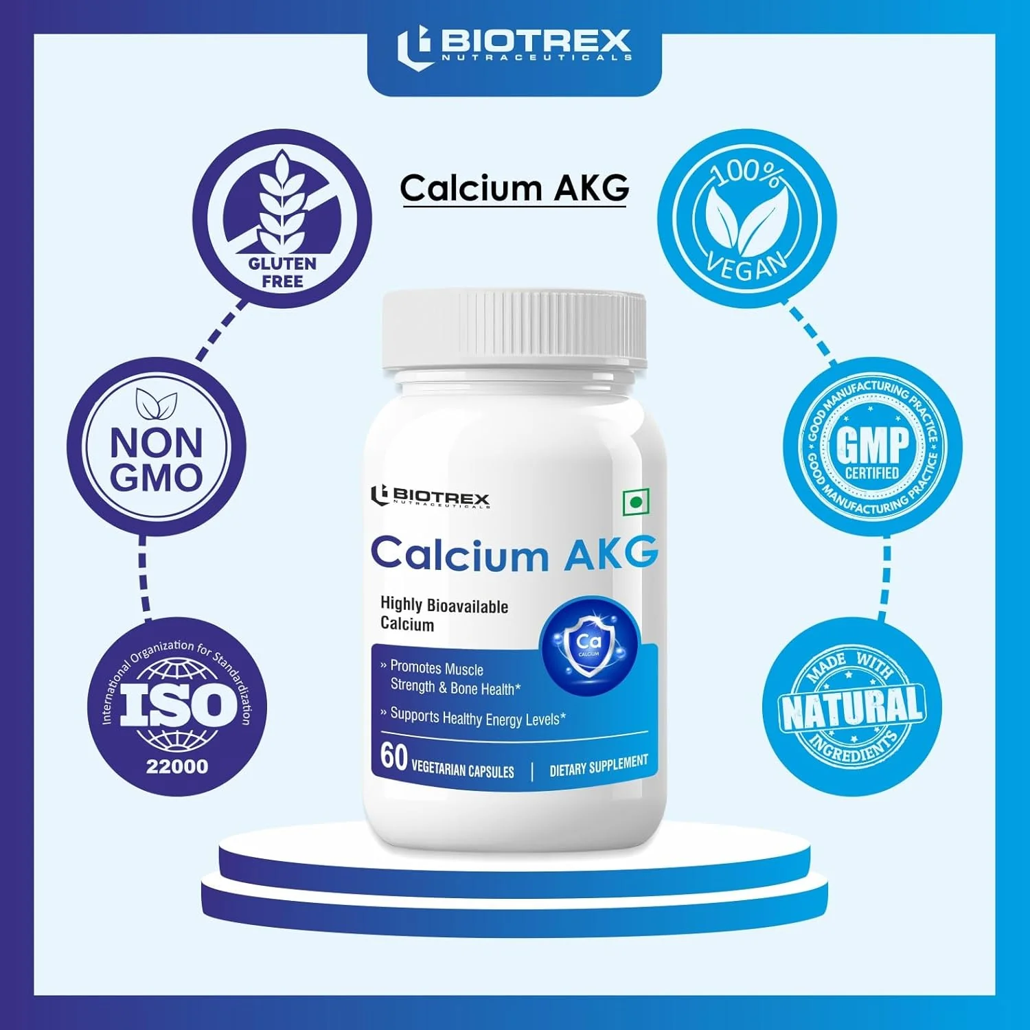 Biotrex Nutraceuticals Calcium Alpha Ketoglutarate CA AKG Supplement Supports Energy & Muscle Strength, Healthy Aging, For Men & Women - 60 Veg Capsules - Image 8