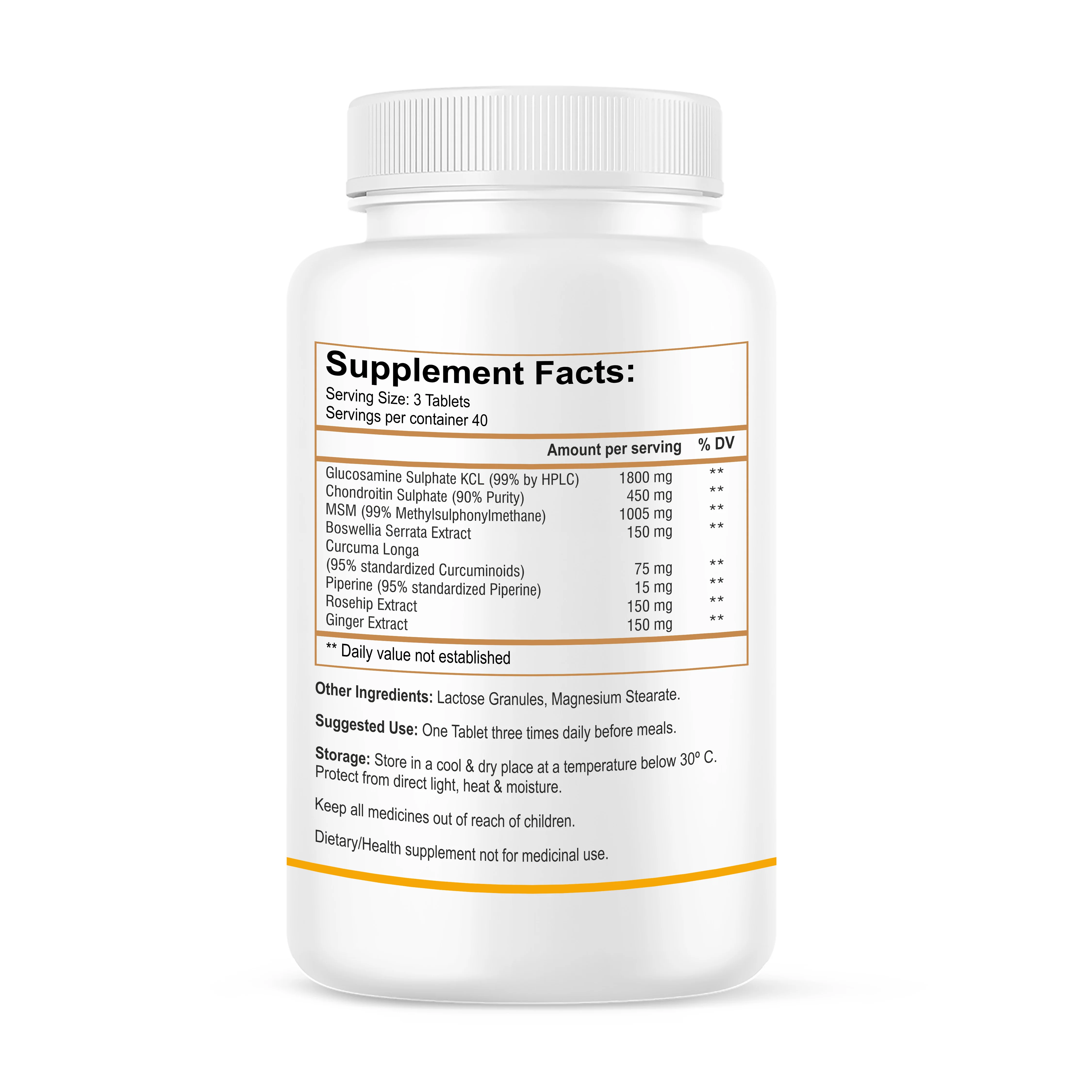 Biotrex Glucowell GOLD Glucosamine+ Chondroitin + MSM 3795mg - Maximum strength of Glucosamine with MSM (120 Tablets) - Image 2