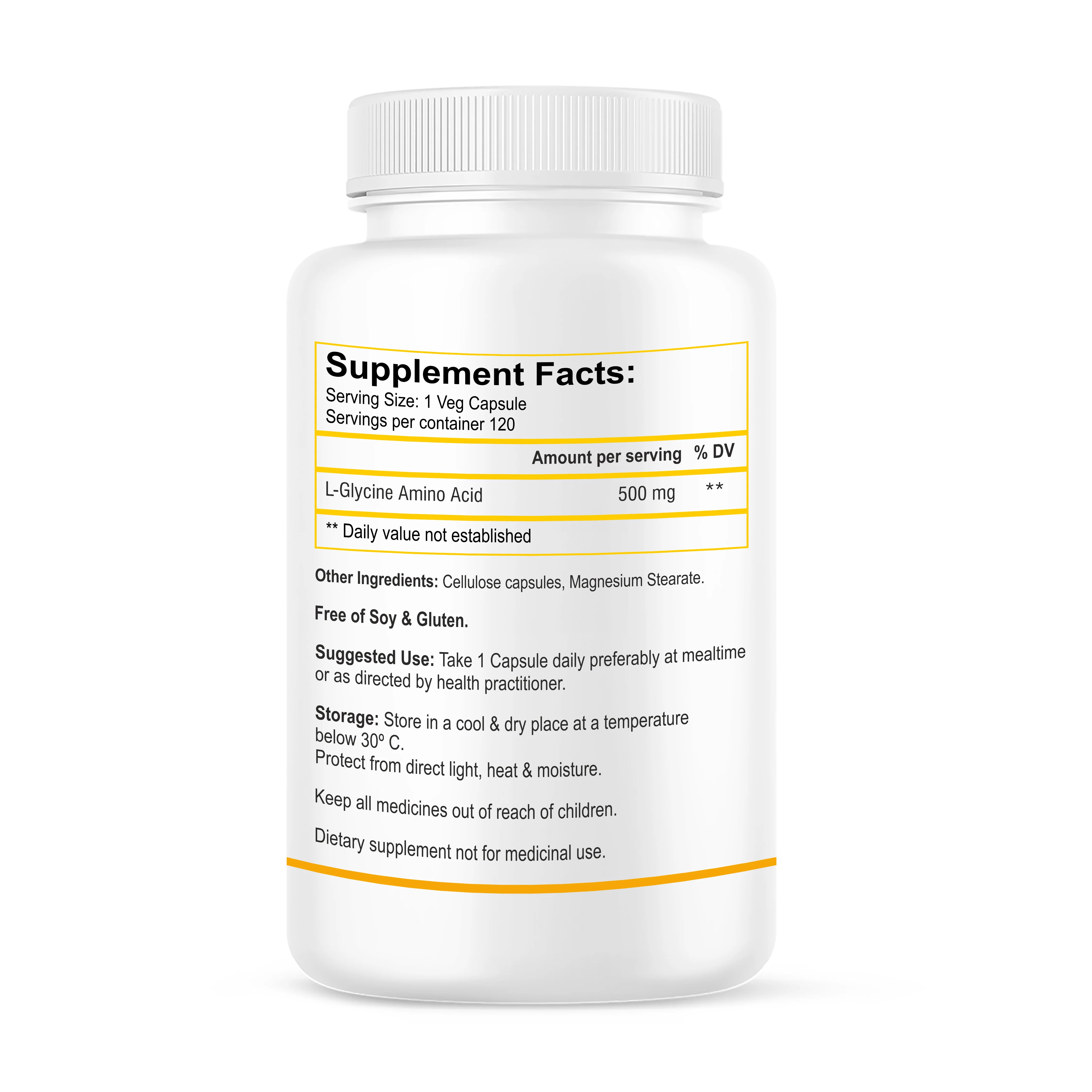Biotrex L-Glycine Amino Acid 500mg 120veg capsules - Image 2