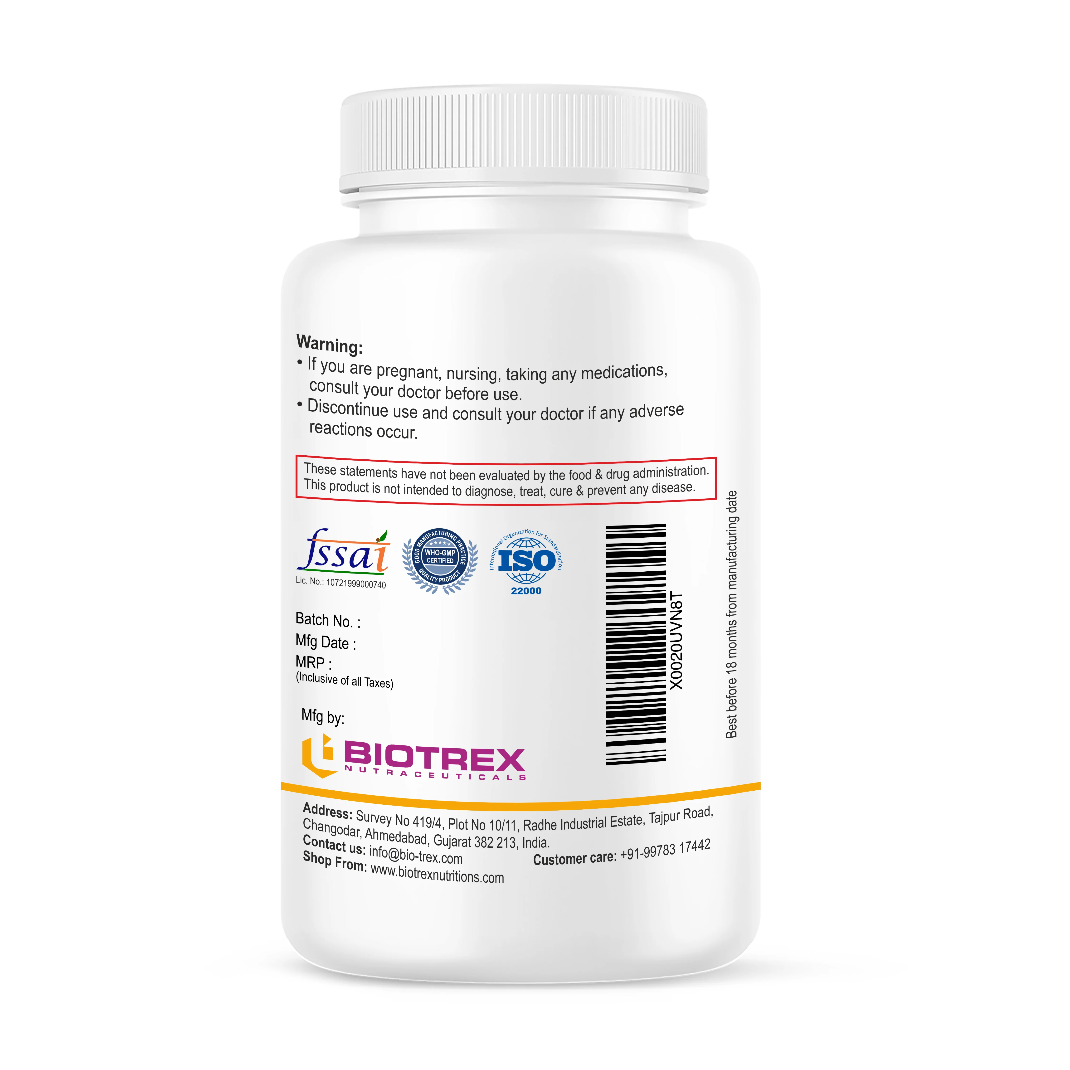 Biotrex L-Glycine Amino Acid 500mg 120veg capsules - Image 3
