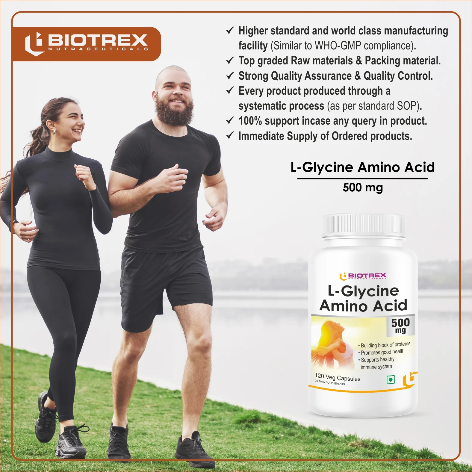 Biotrex L-Glycine Amino Acid 500mg 120veg capsules - Image 6