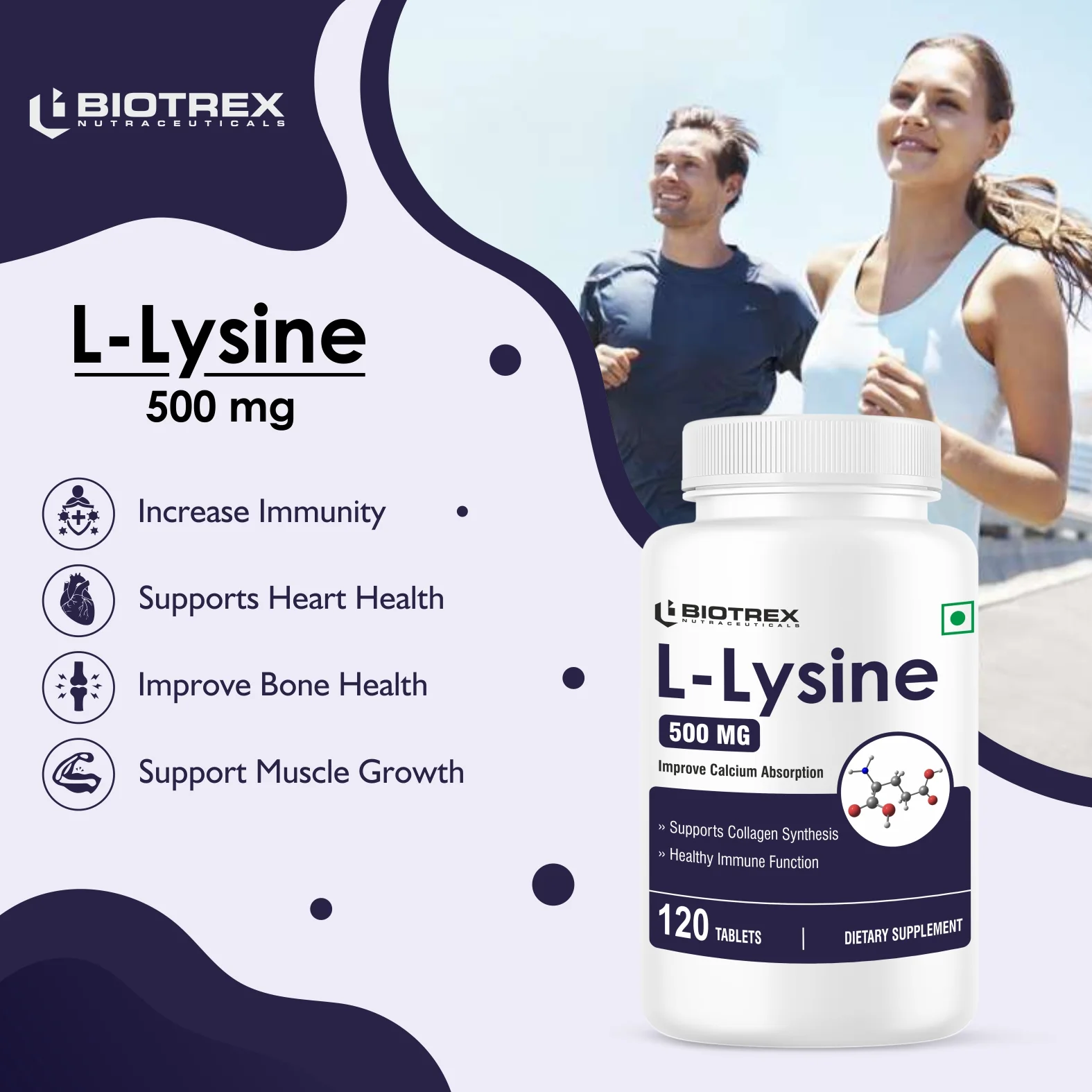 Biotrex L-Lysine 500mg, From L-Lysine Monohydrochloride, Healthy Immune Function - 120 Tablets - Image 5