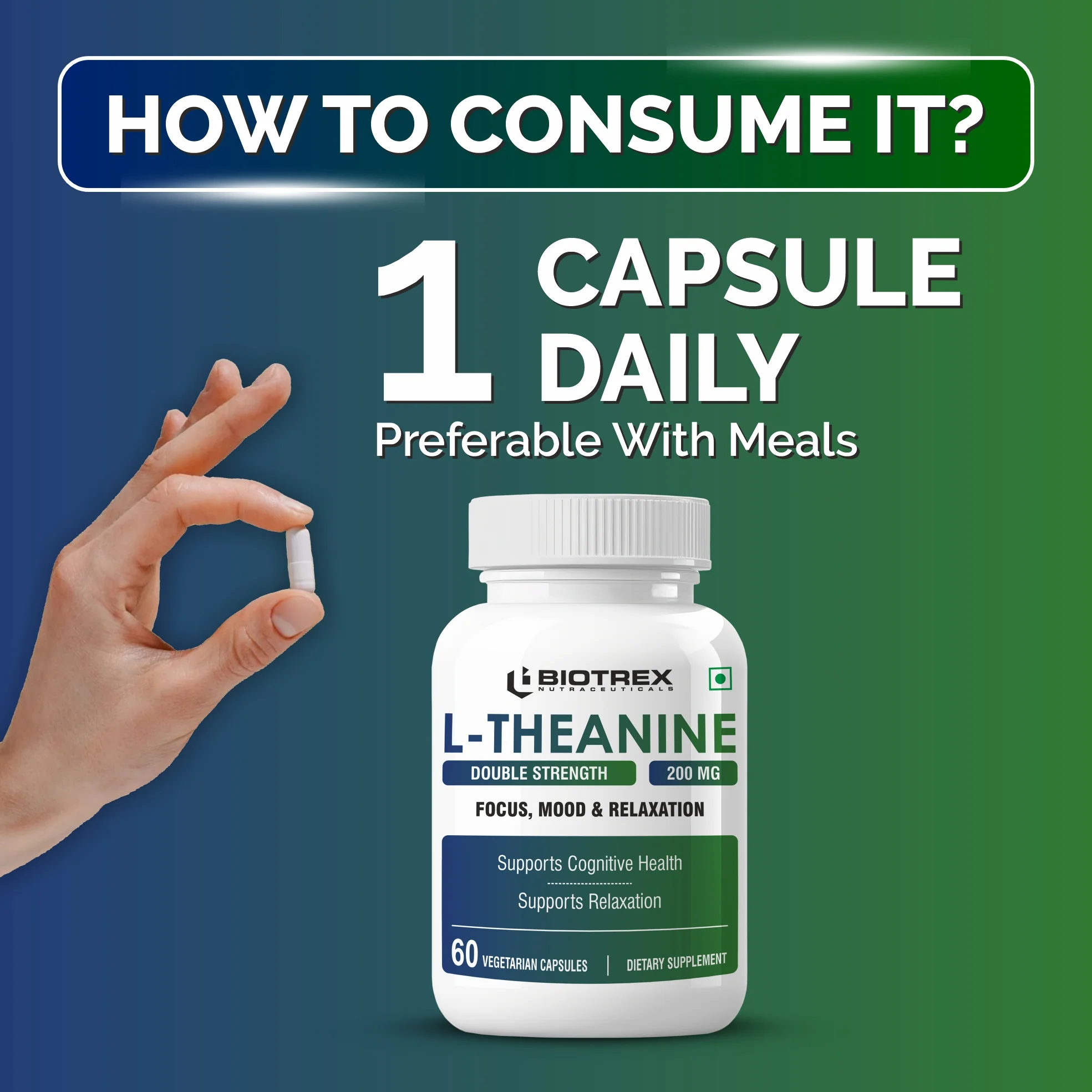 Biotrex Nutraceuticals L-Theanine 200mg Double Strength, Non-Drowsy Support | Helps Cognitive Health & Relaxation - 60 Veg Capsules - Image 4