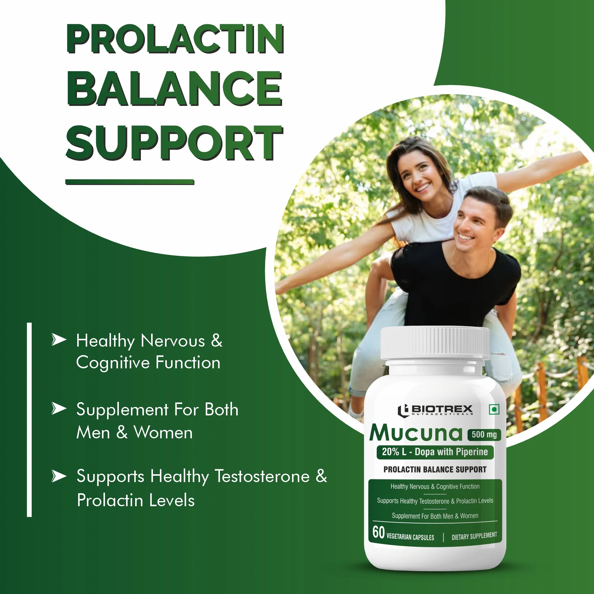 Biotrex Nutraceuticals Mucuna Pruriens (Kapikachhu) (20% L-Dopa) 500mg With Piperine 10mg | Vitality Booster, Motility & Nerve Function - 60 Veg Capsules - Image 3