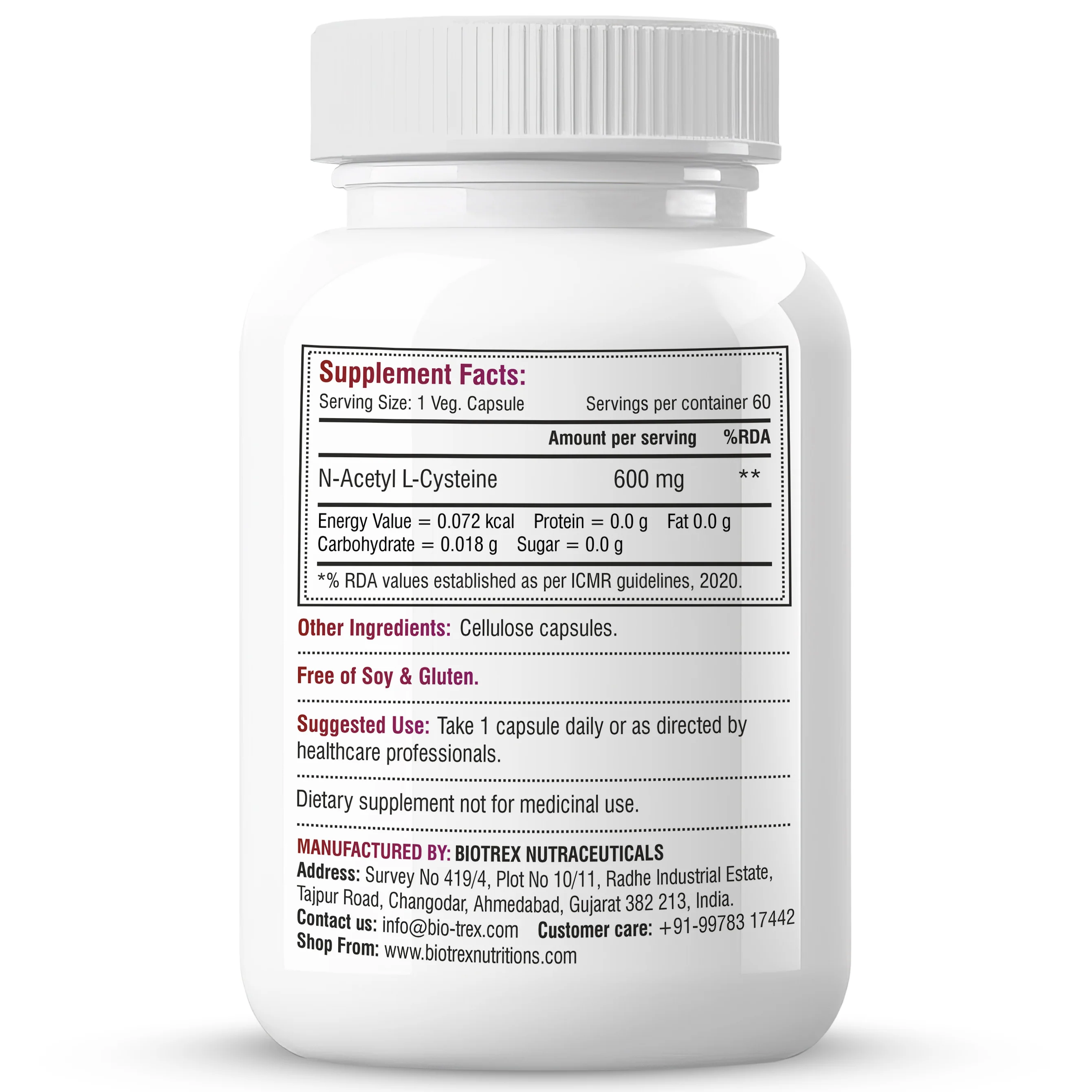 Biotrex Nutraceuticals N Acetyl L-Cysteine (NAC) 600mg, Antioxidant Production | Liver & Kidney | Immunity, Respiratory & Cellular Support - 60 Veg Capsules - Image 7
