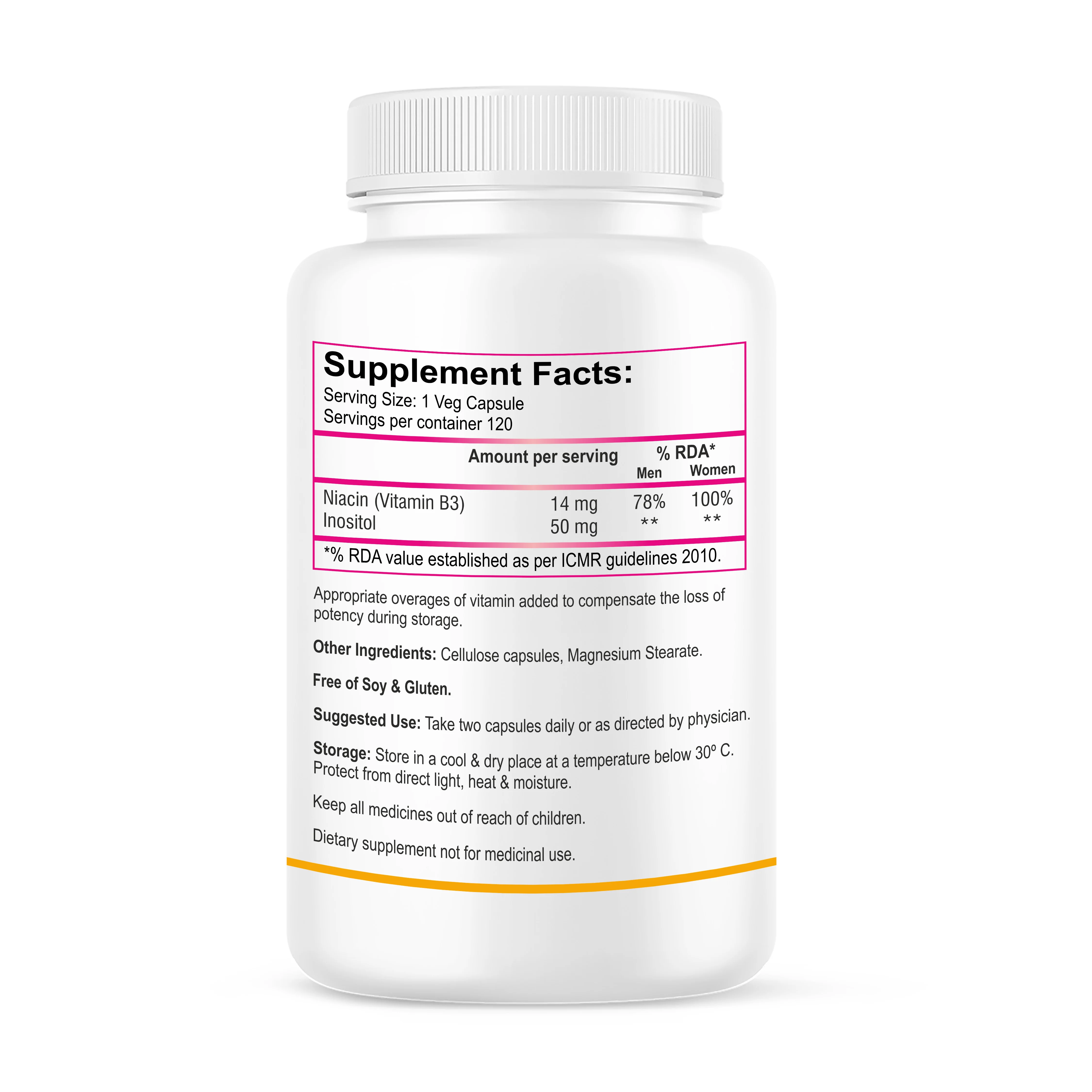Biotrex Niacin 14mg Vitamin B3 With Inositol 50mg Supplement | for Vascularity & Increase Cellular Energy, Non-GMO, Gluten Free, As Per RDA Allowance - 120 Veg Capsules - Image 2