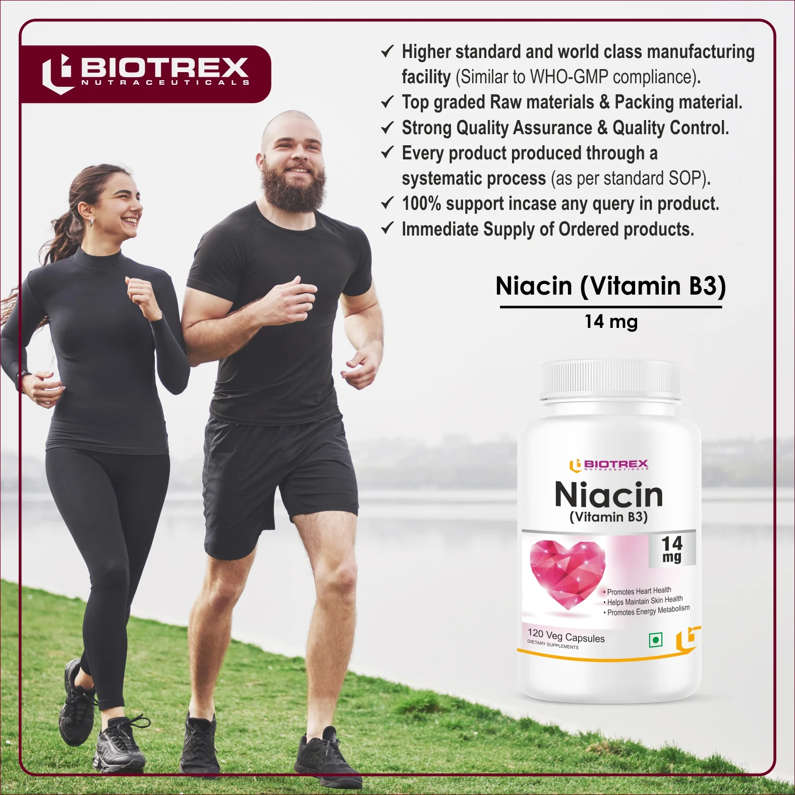 Biotrex Niacin 14mg Vitamin B3 With Inositol 50mg Supplement | for Vascularity & Increase Cellular Energy, Non-GMO, Gluten Free, As Per RDA Allowance - 120 Veg Capsules - Image 6