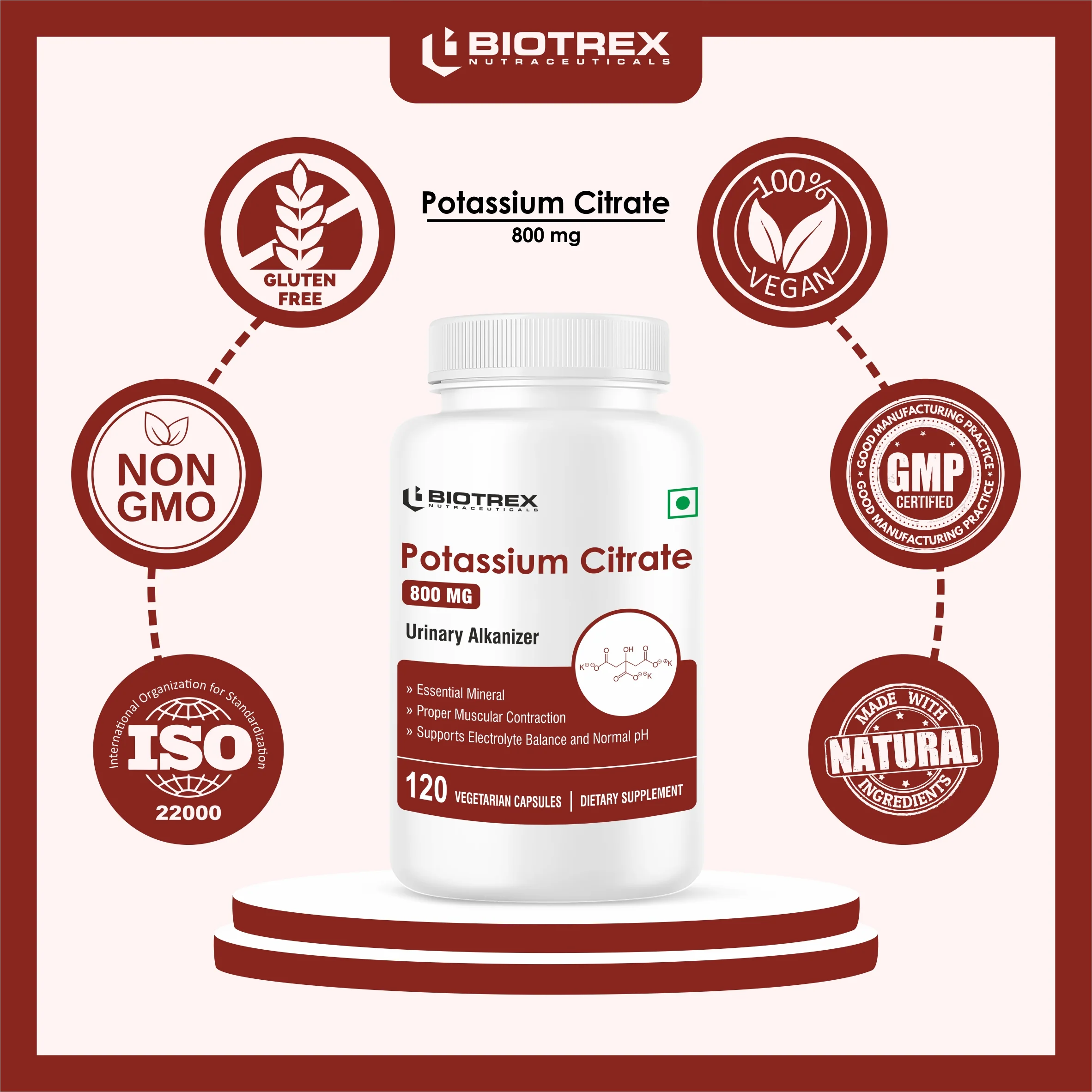 Biotrex Potassium Citrate 800mg supplement, Healthy Bone & Joint Health, Supports Healthy Nerve Health - 120 Vegetarian Capsules - Image 7