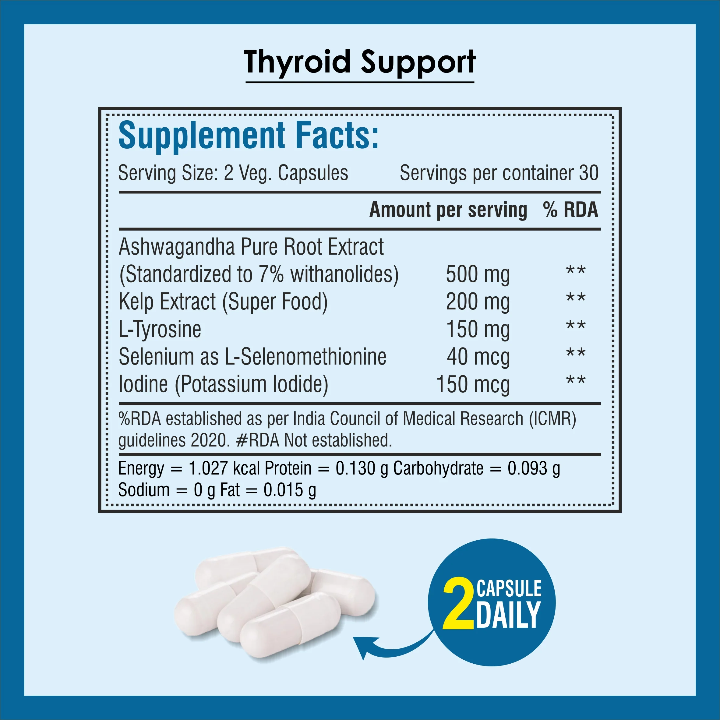 Biotrex Thyroid Care Supplement With Ashwagandha, Sea Kelp, Selenium, L-Tyrosine & Iodine, Supports Thyroid Health, Good mood - 60 Vegetarian Capsules - Image 4