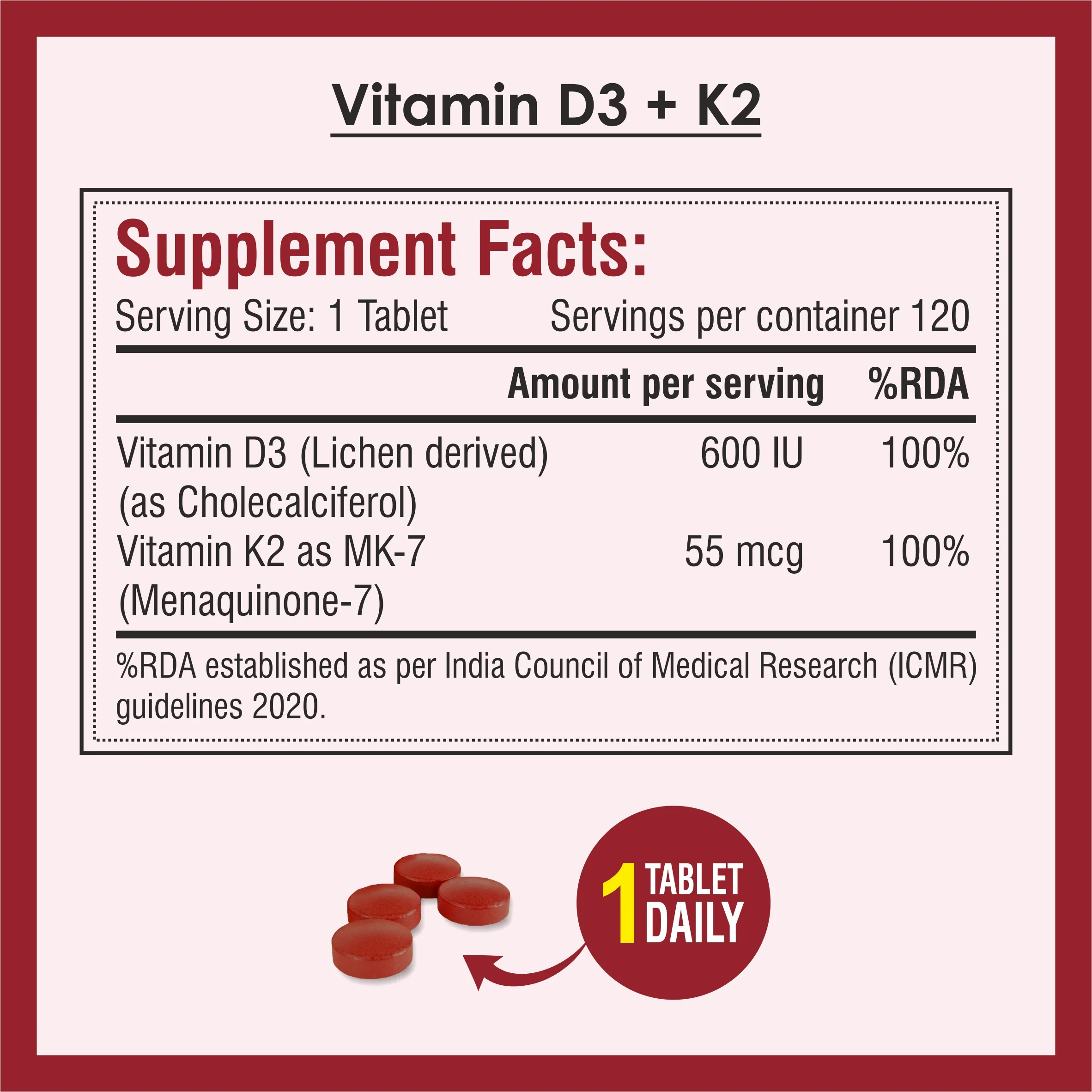 Biotrex Nutraceuticals Vitamin D3 600 IU + K2 MK7 Supplement For Advance Bone Health & Heart Health - 120 Veg Tablets - Image 7