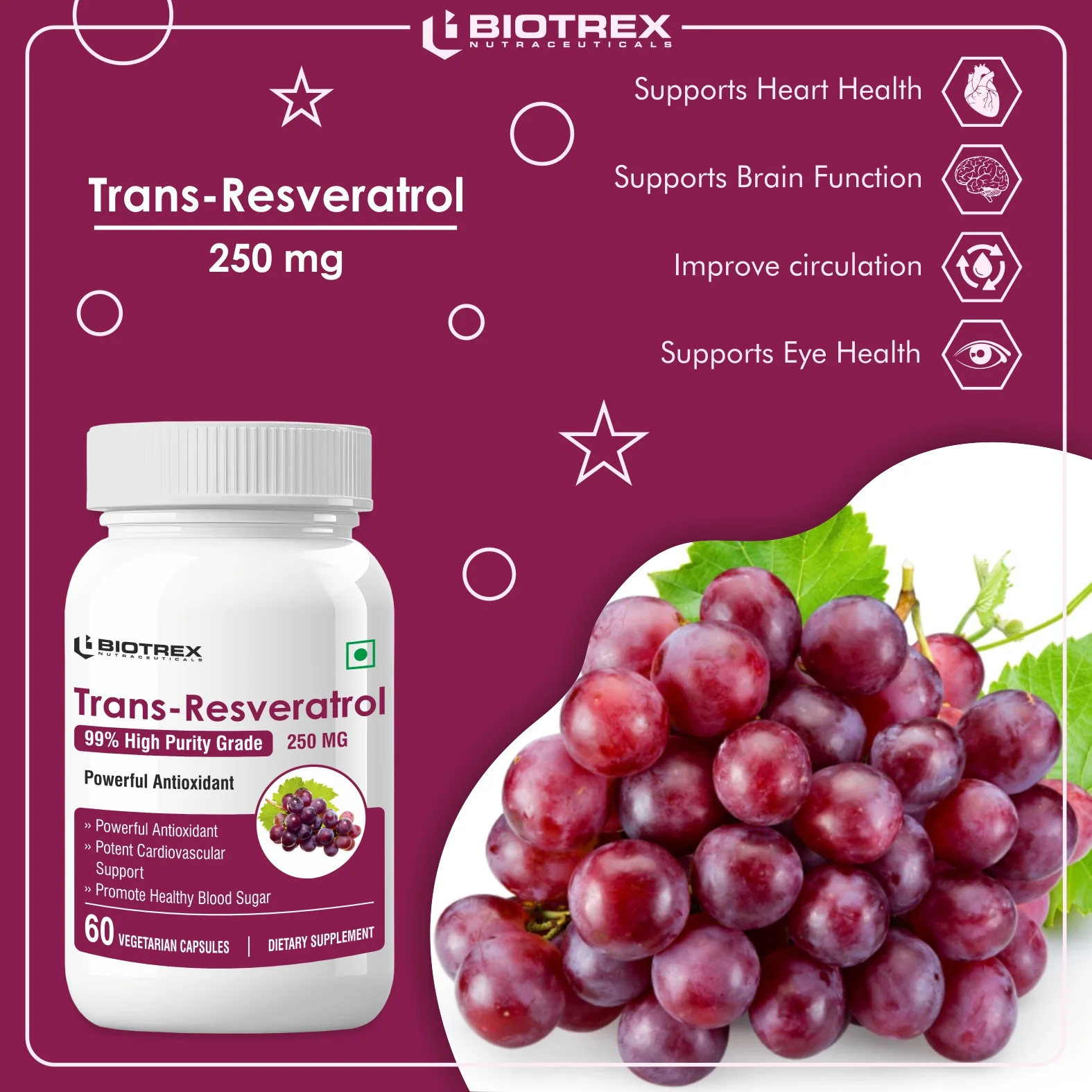 Biotrex Resveratrol 250mg - 60 Capsules - Image 5
