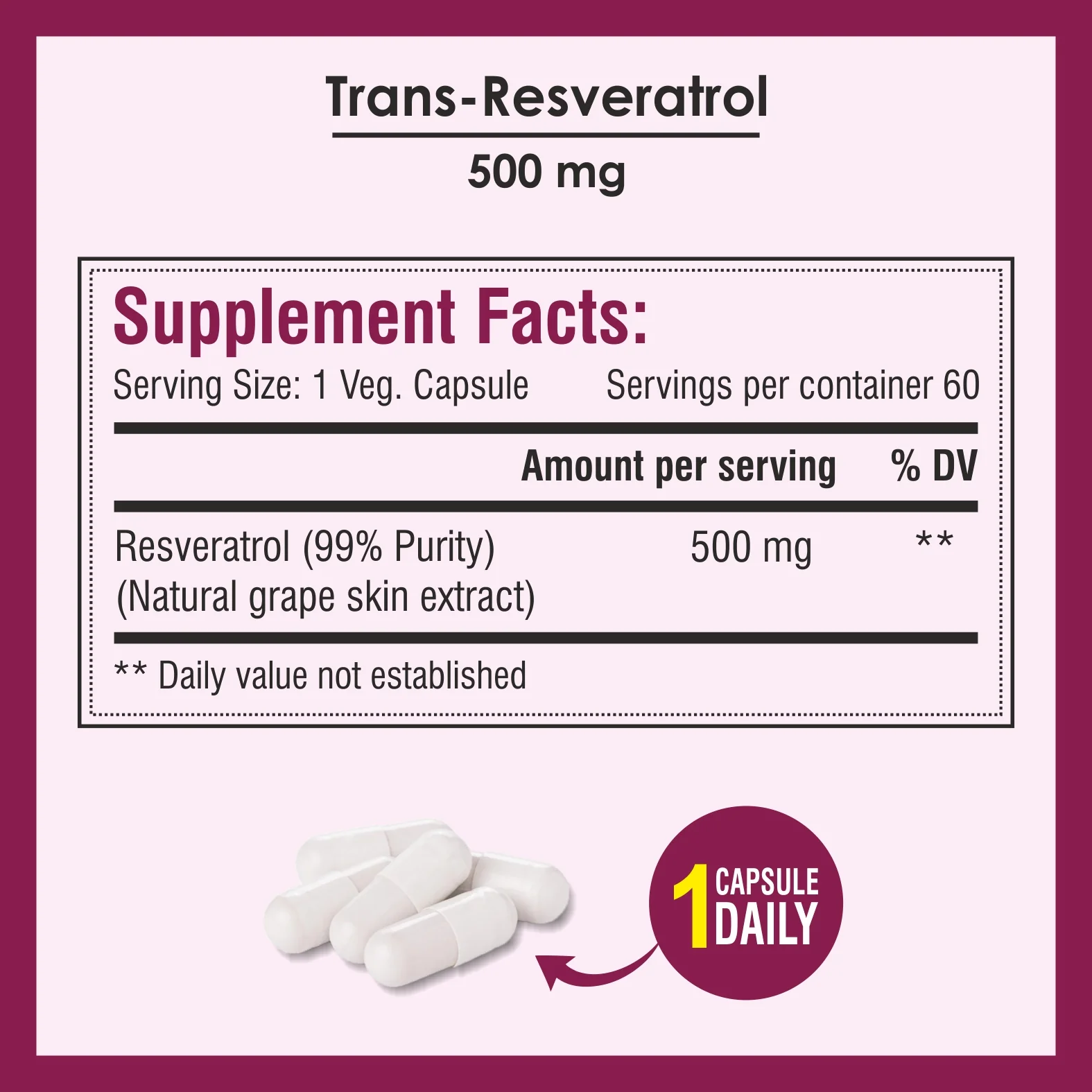 Biotrex Resveratrol 500mg - 60 Capsules Cognitive Health, Skin Health, Antioxidant Support & Cardiovascular Health - Image 5