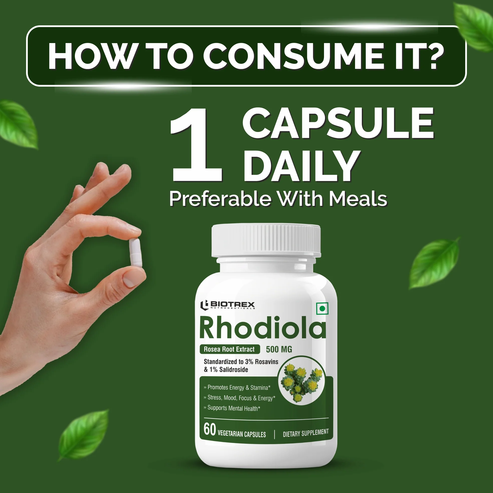 Biotrex Rhodiola 500mg - 60 Capsules - Image 4