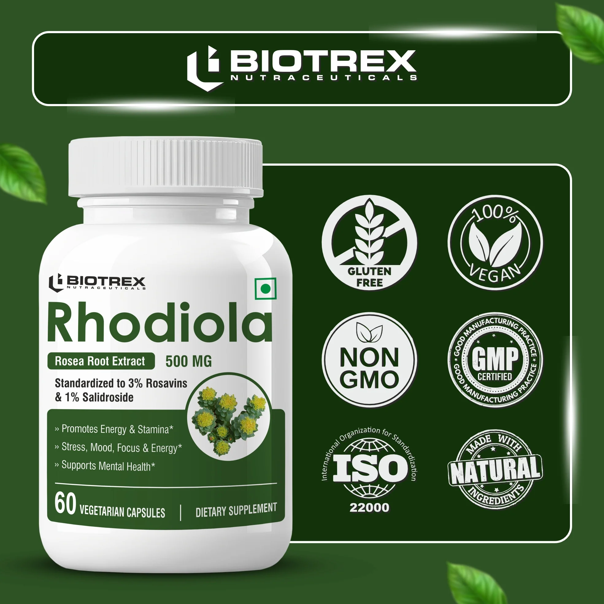 Biotrex Rhodiola 500mg - 60 Capsules - Image 5