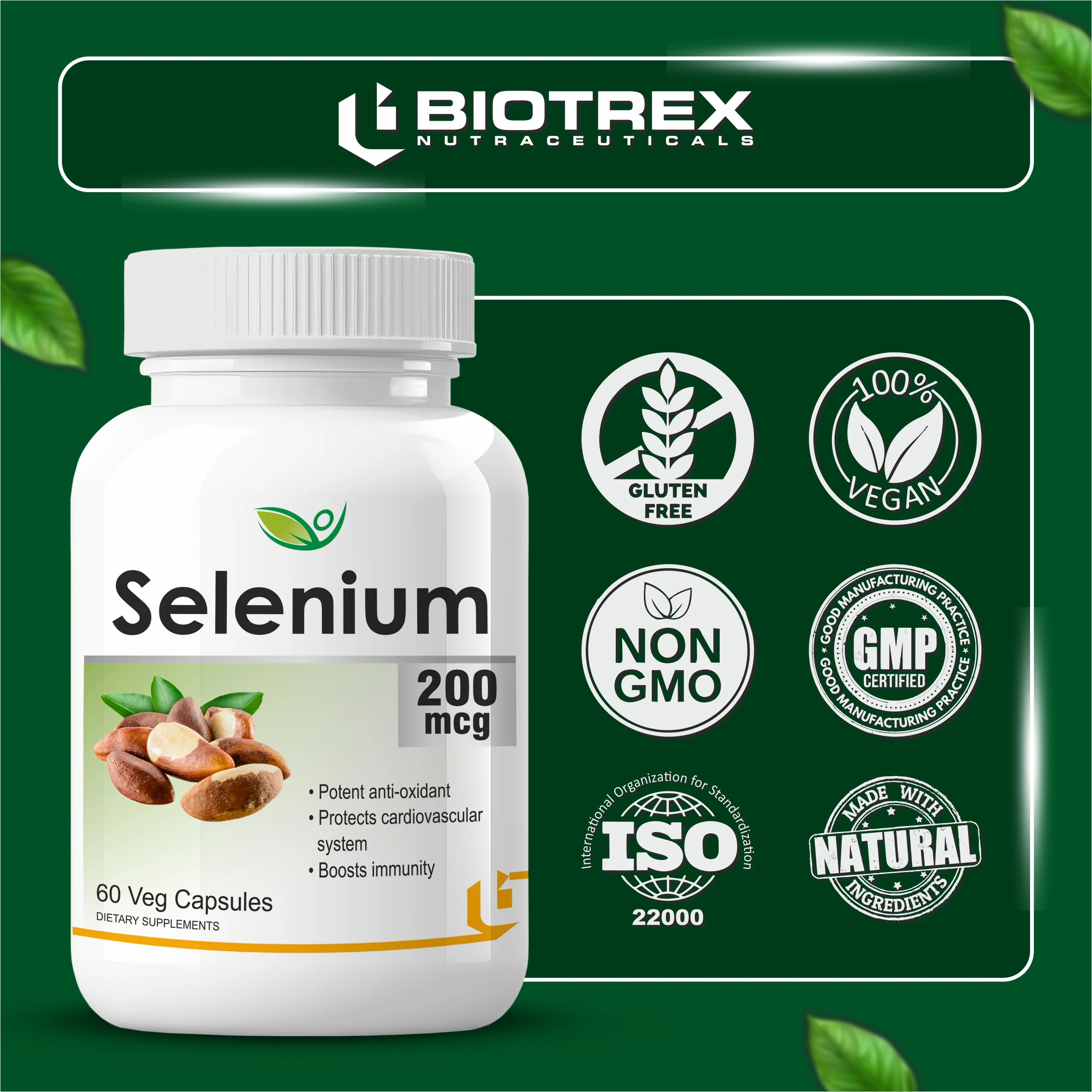 Biotrex Selenium 200mcg - 60 Capsules Immune System Support, Thyroid Function, Cancer Prevention & Cardiovascular Health - Image 5