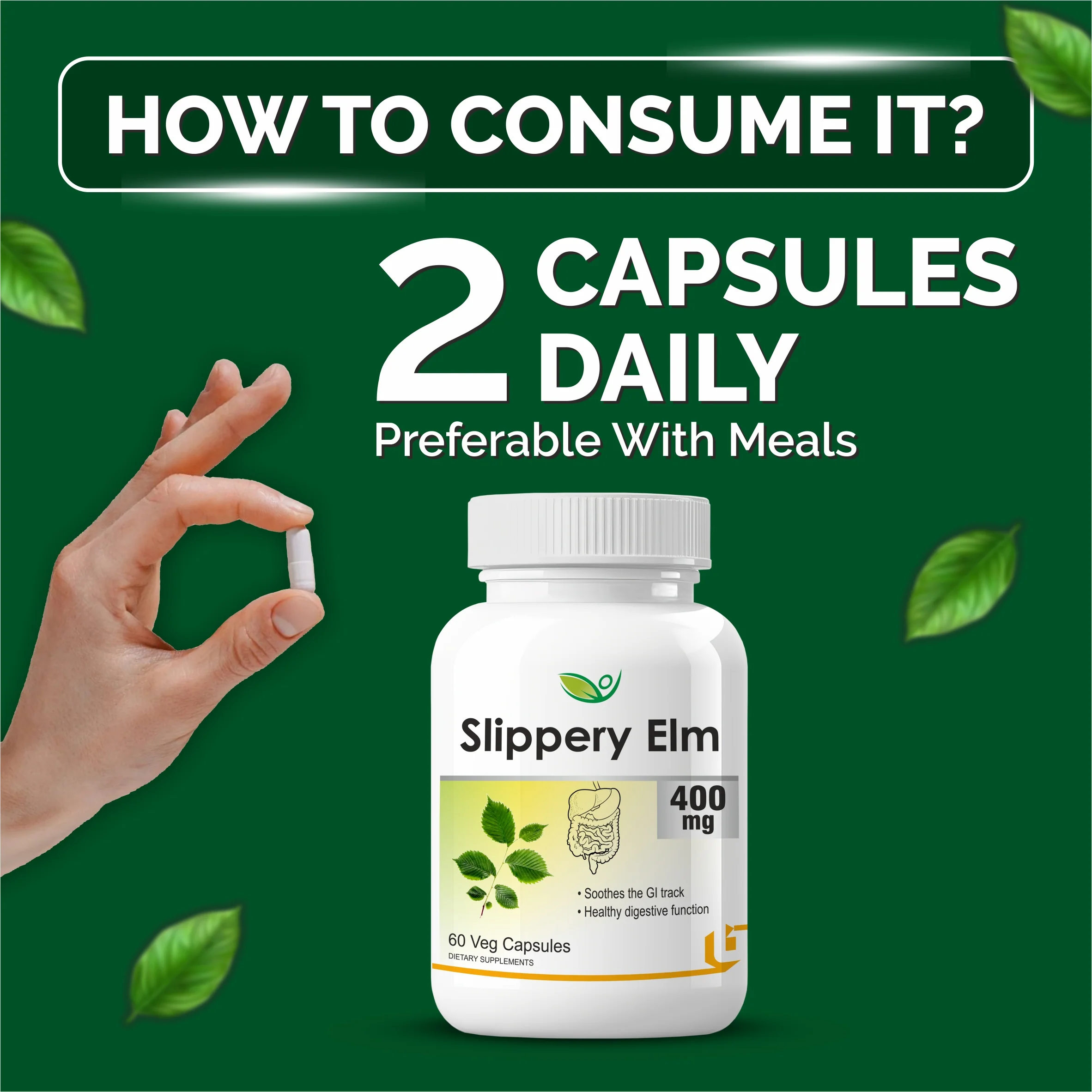 Biotrex Slippery Elm 400mg - 60 Capsules Soothing Digestive Aid, Gastrointestinal Protection & Relief from Sore Throat and Cough - Image 4