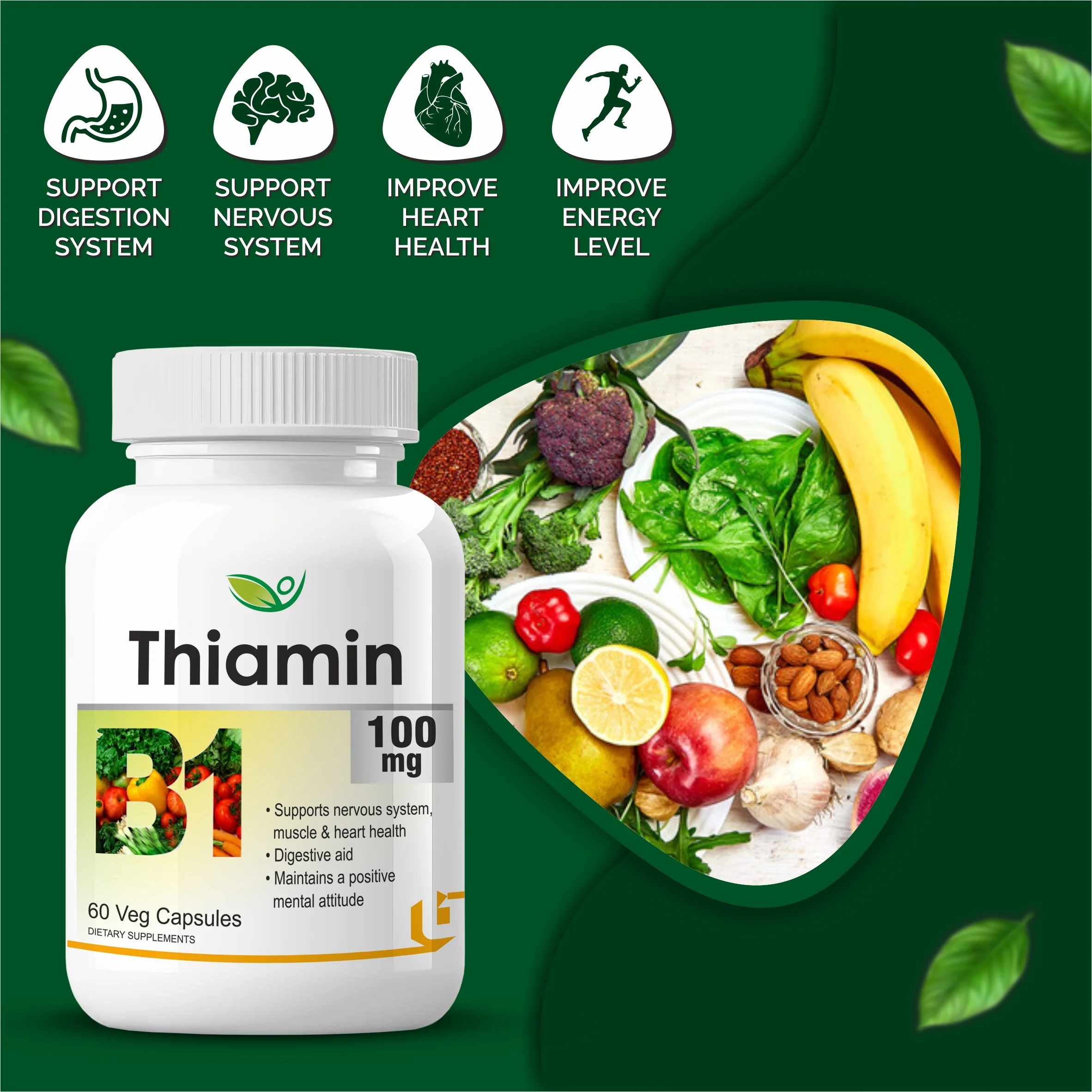 Biotrex Thiamin 100mg (Vitamin B1) - 60 Veg Capsules Energy Production, Stress Management, Cognitive Function & Antioxidant Activity - Image 3