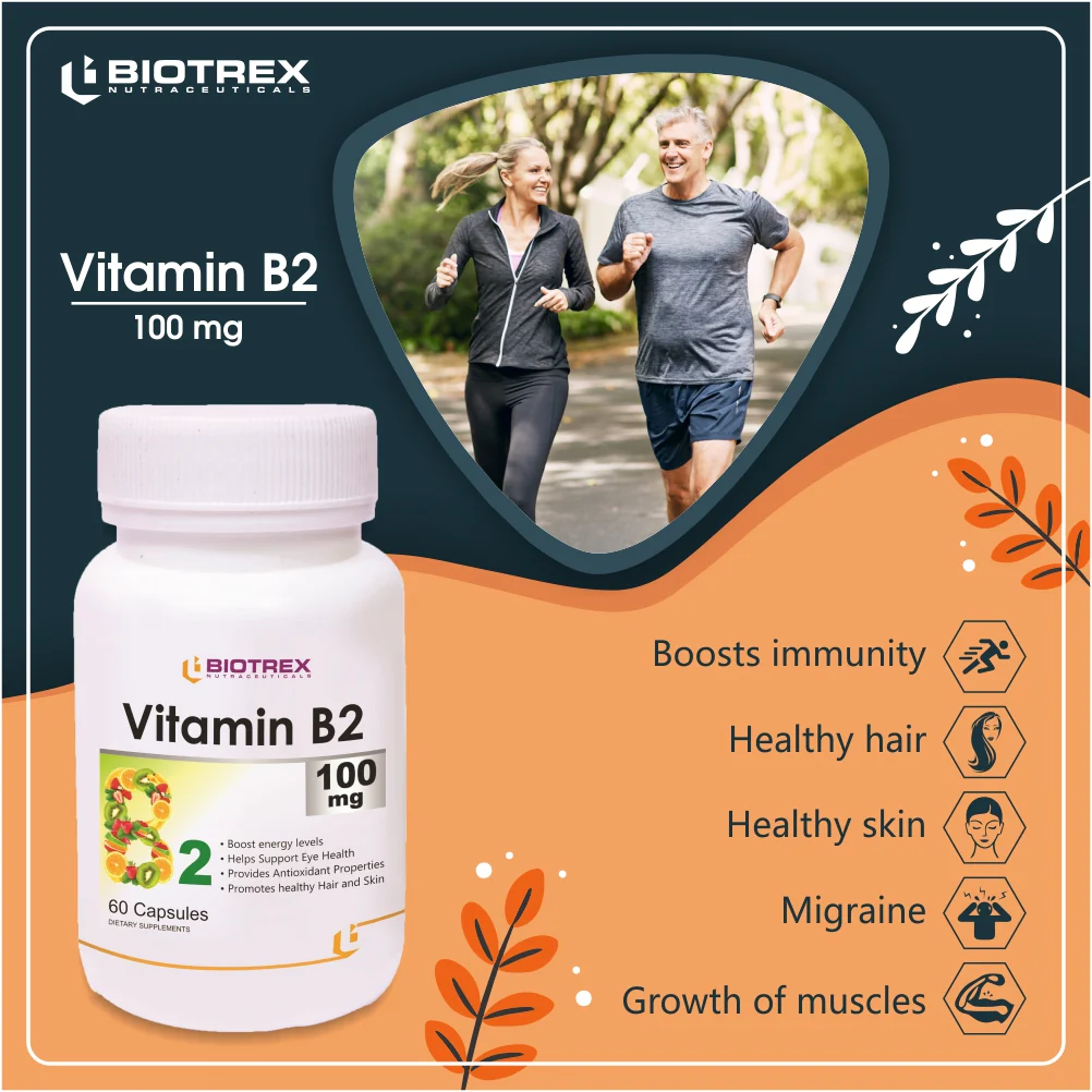 Biotrex Vitamin B2 100mg - 60 Capsules Energy Production, Red Blood Cell Formation & Healthy Skin and Vision - Image 4