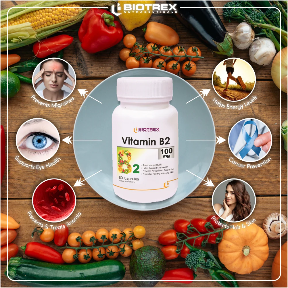 Biotrex Vitamin B2 100mg - 60 Capsules Energy Production, Red Blood Cell Formation & Healthy Skin and Vision - Image 5