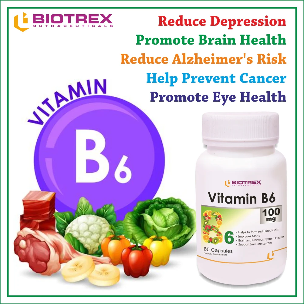 Biotrex Vitamin B6 100mg - 60 Capsules Cognitive Function, Neurotransmitter Production & Hormonal Balance - Image 4