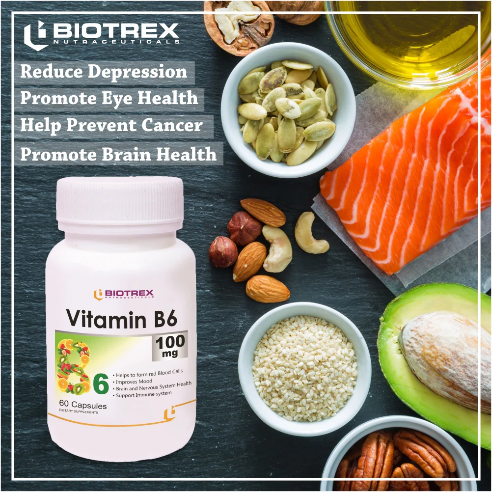 Biotrex Vitamin B6 100mg - 60 Capsules Cognitive Function, Neurotransmitter Production & Hormonal Balance - Image 5