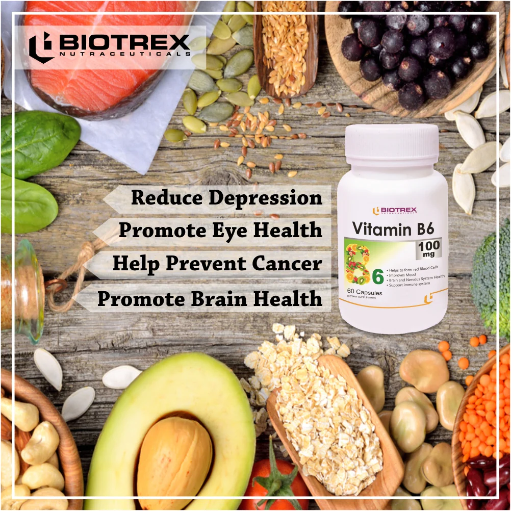 Biotrex Vitamin B6 100mg - 60 Capsules Cognitive Function, Neurotransmitter Production & Hormonal Balance - Image 6