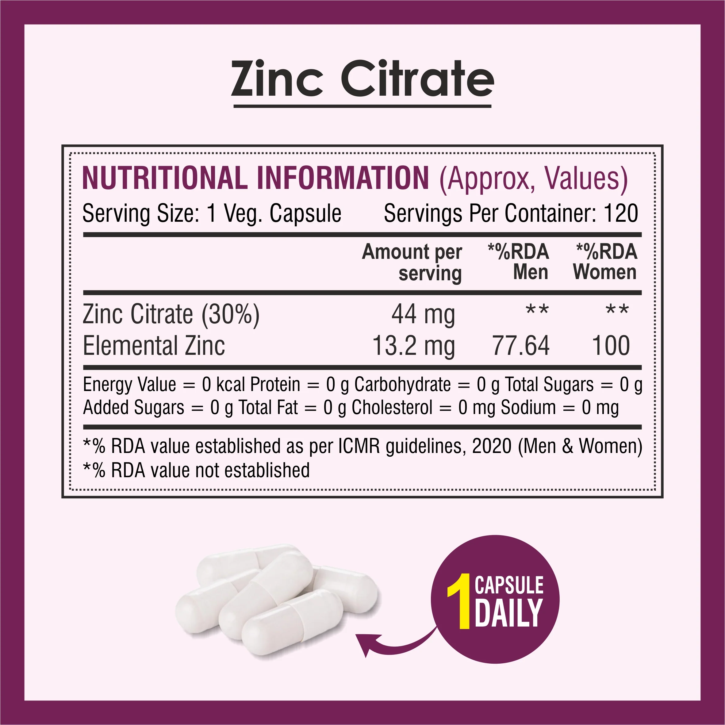 Biotrex Zinc Citrate Supplement With High Purity, Supports Healthy Skin, Hair & Nails, Immune Health - 120 Veg Capsules - Image 4