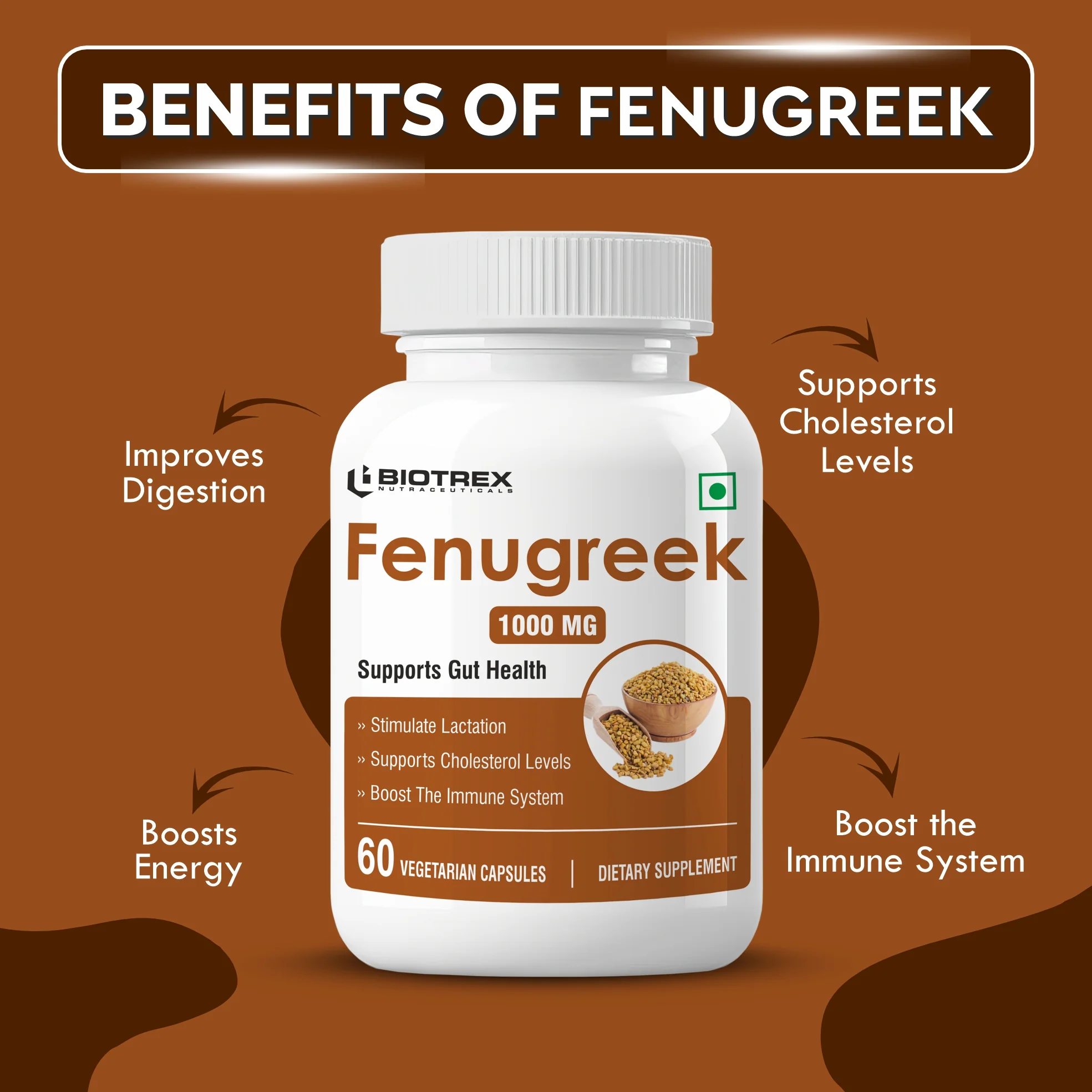 Biotrex Fenugreek 1000mg - 60 Capsules - Image 3