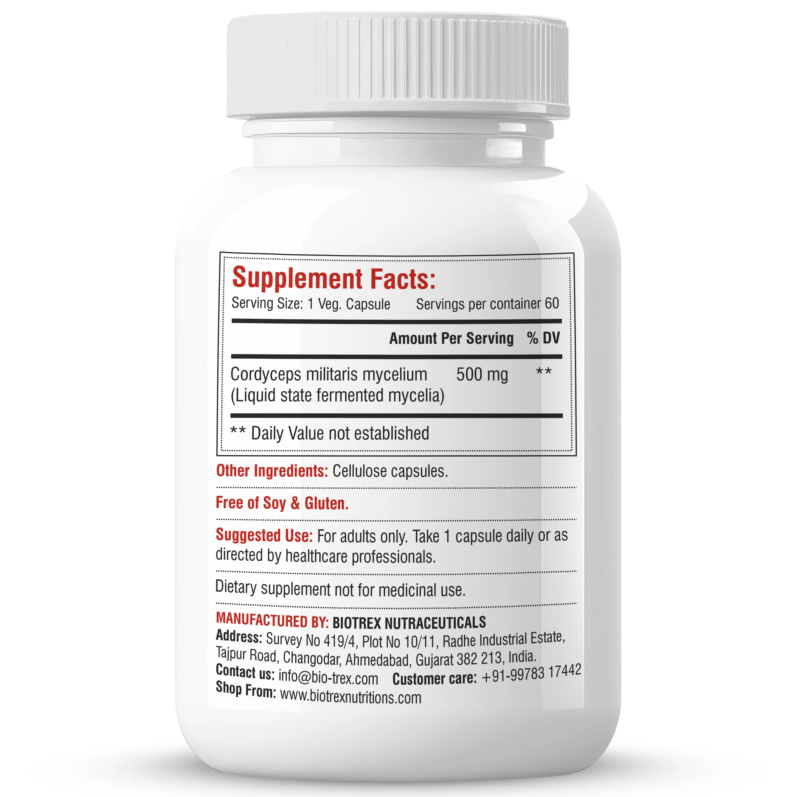 Biotrex Cordyceps 500mg-60 Veg Capsules Increases Energy, Stamina & Athletic Performance Enhancement - Image 7