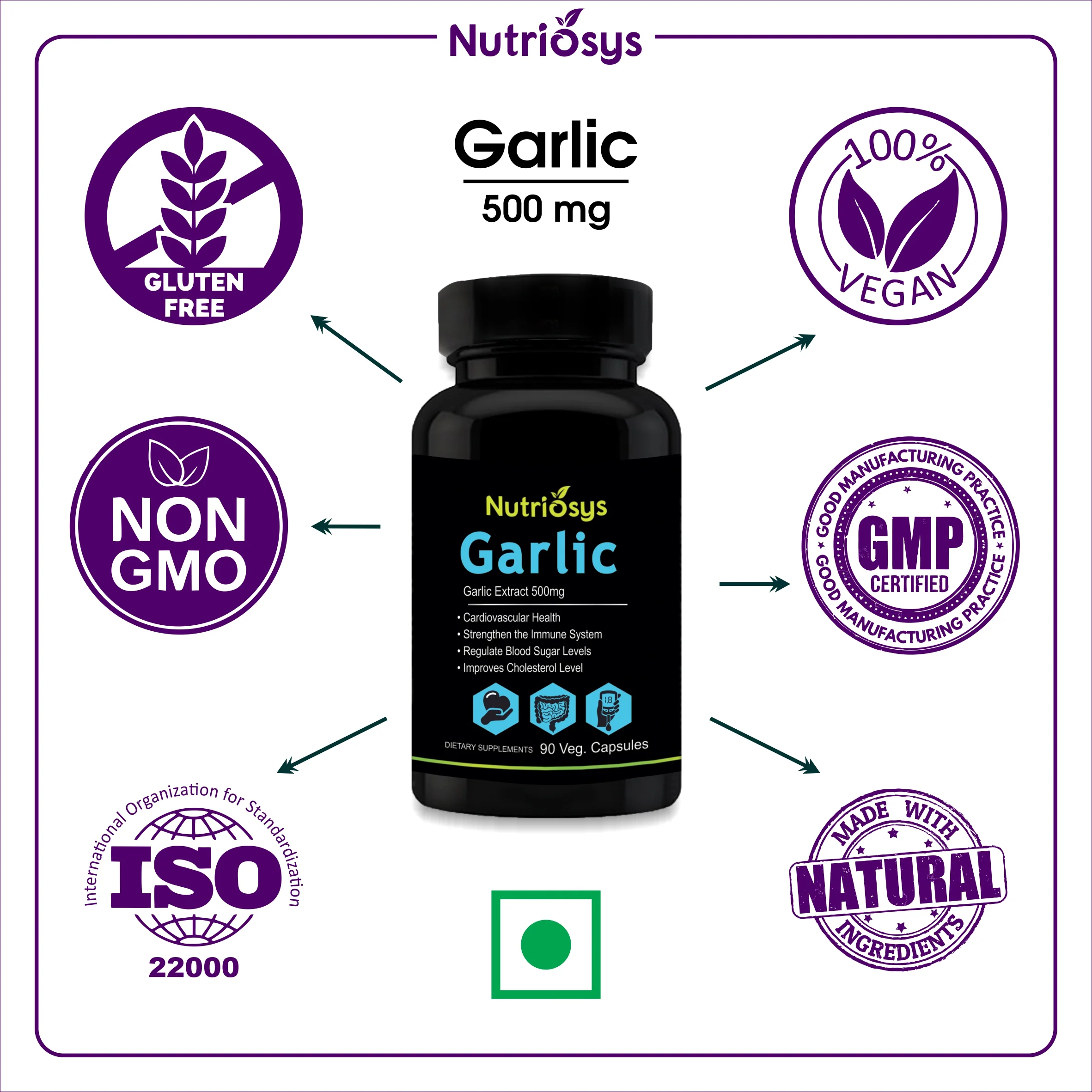 Nutriosys Garlic 500mg - 90 Capsules - Image 9