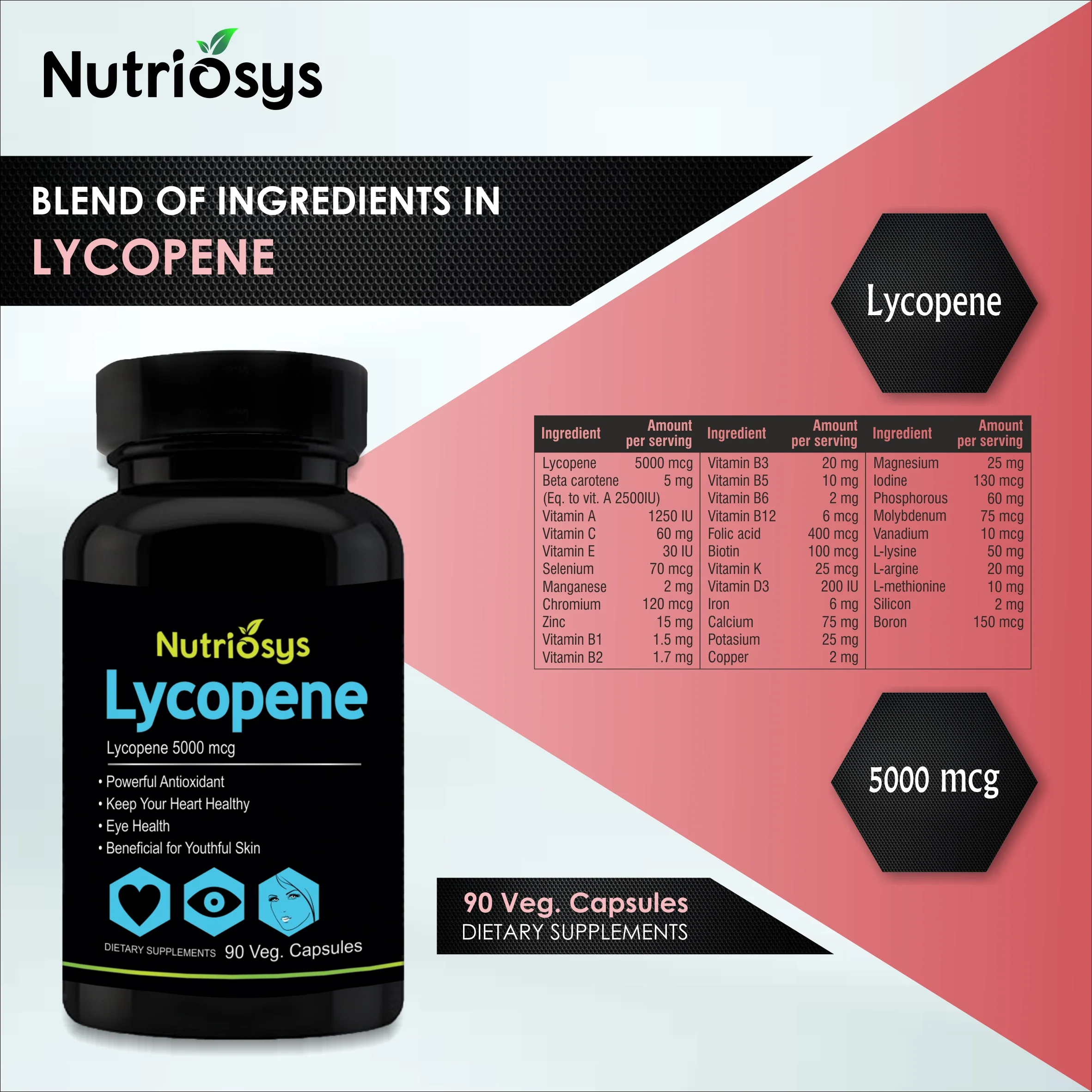 Nutriosys Lycopene with Multivitamins 5000mcg - 90 Capsules - Image 5