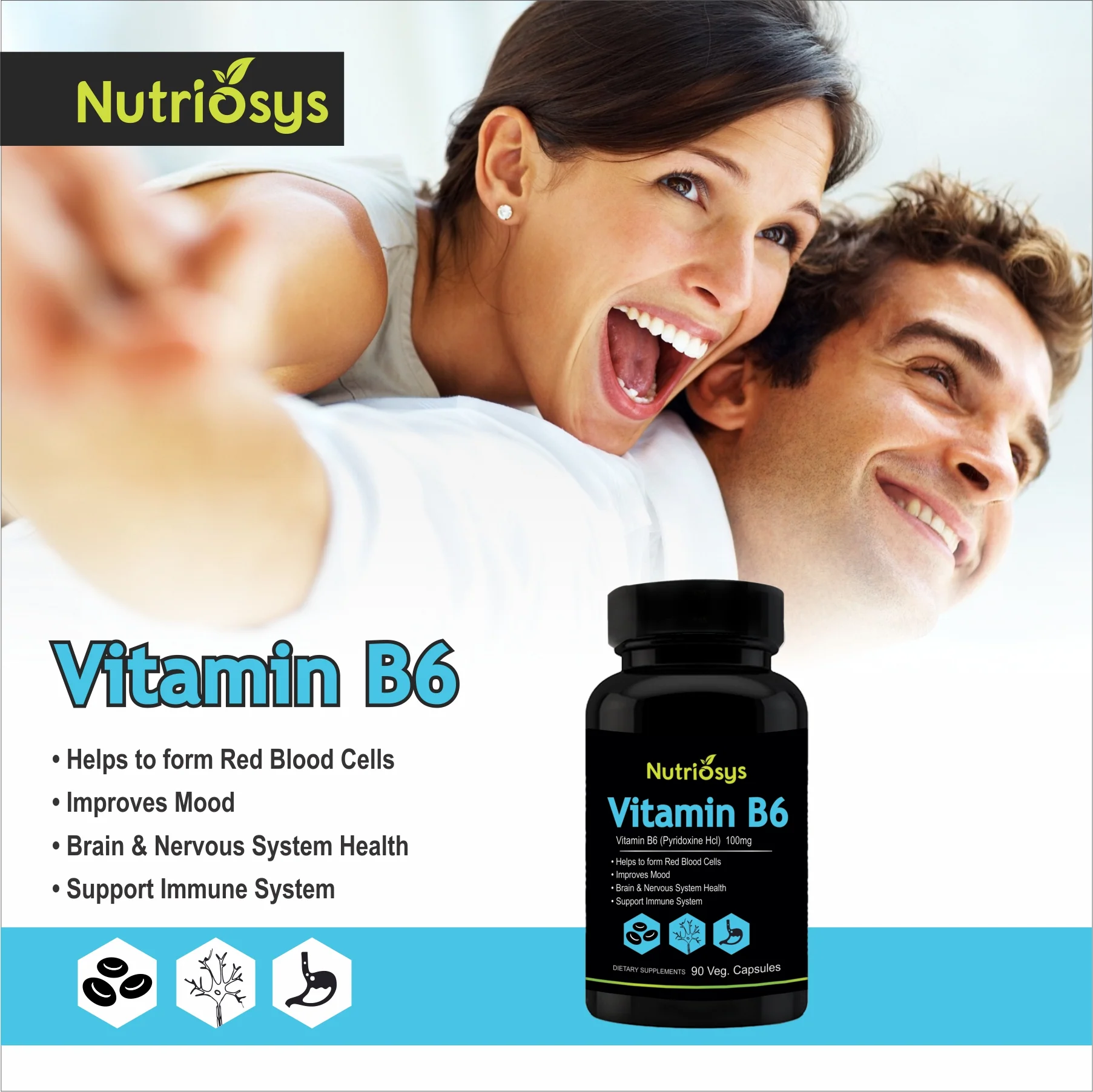 Nutriosys Vitamin B6 100mg - 90 Capsules - Image 5